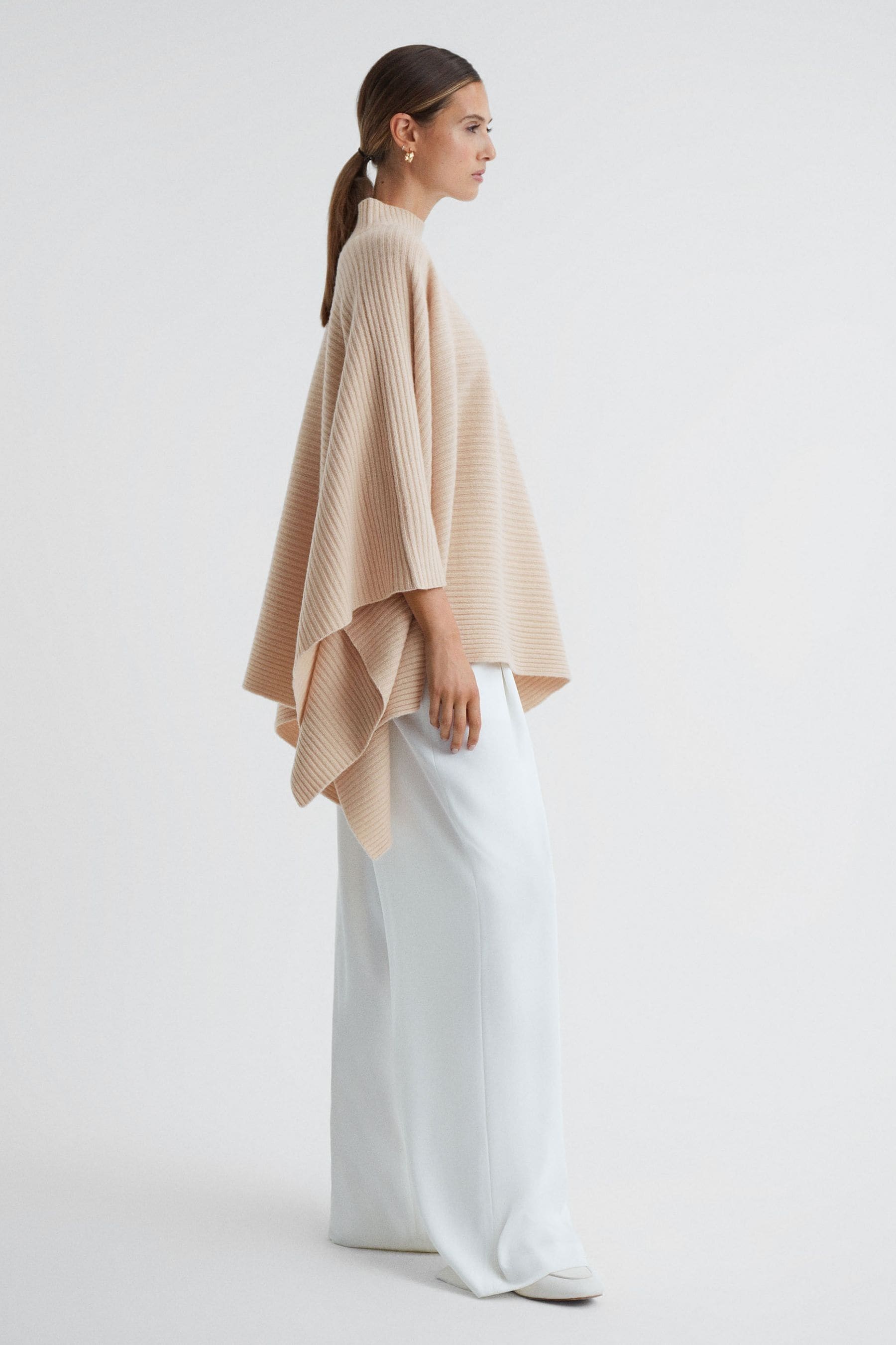 Reiss Megan - Nude Megan Relaxed Wool-cashmere Poncho, Uk Xs/s