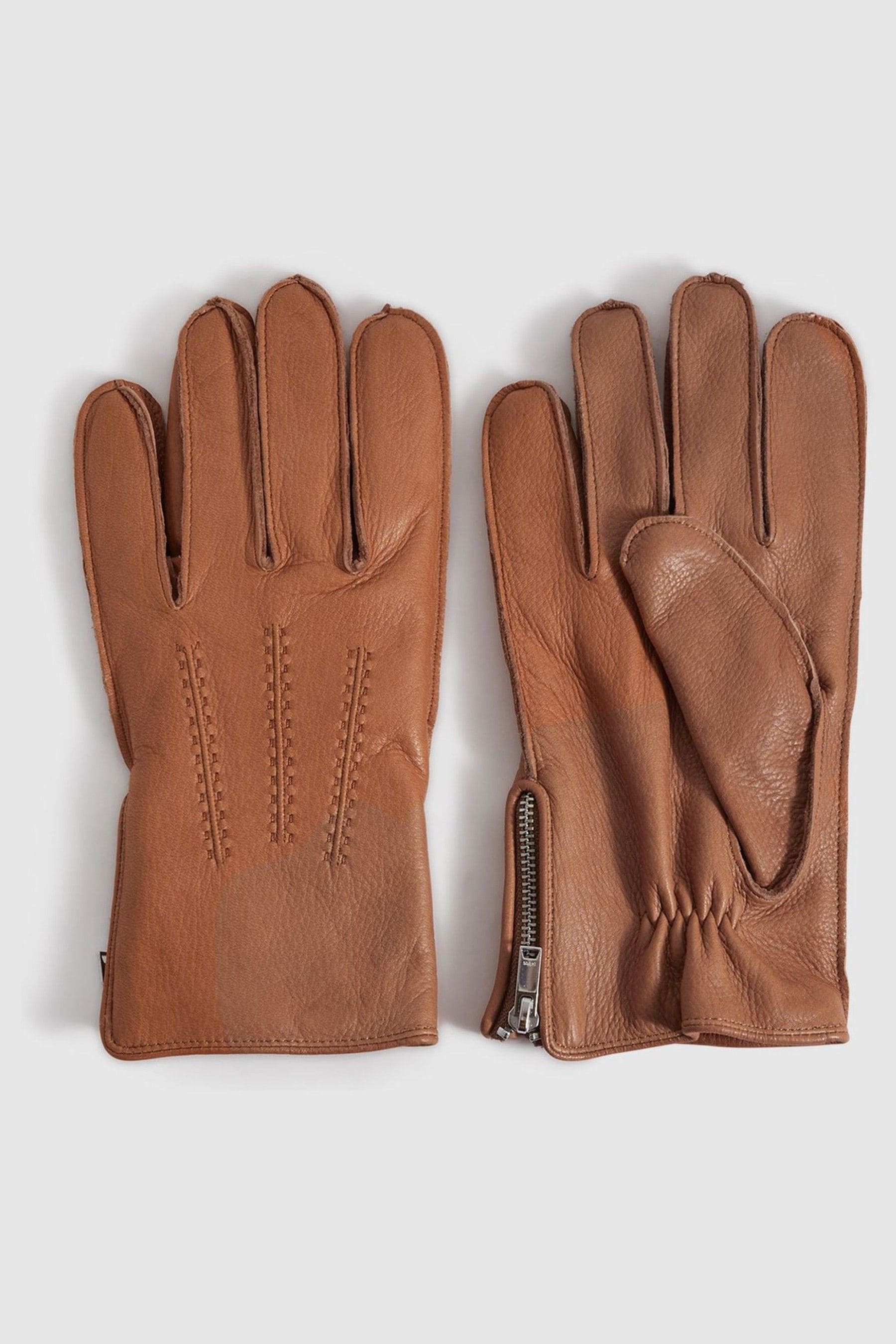 Reiss Iowa - Tan Leather Gloves, S