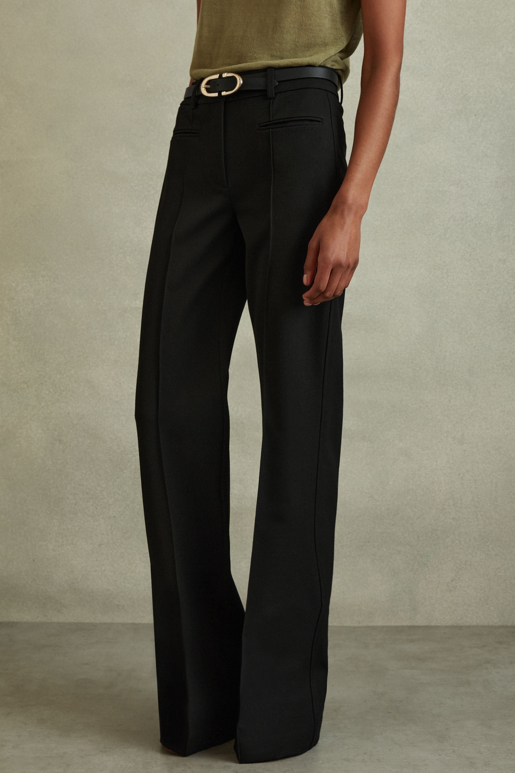 Reiss Claude - Black Petite High Rise Flared Trousers, Us 6