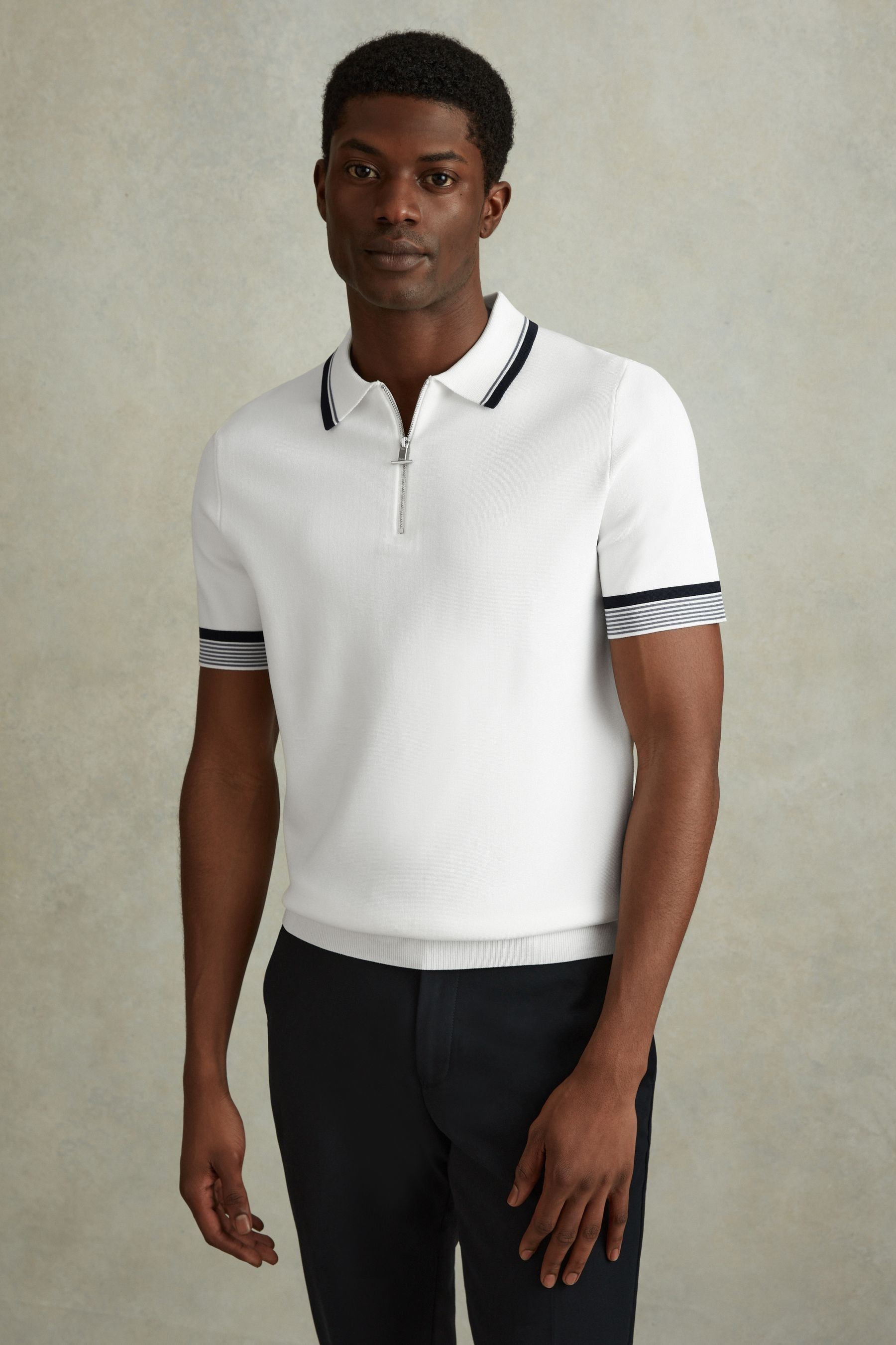 Reiss Chelsea - Optic White Half-zip Polo Shirt, Xs