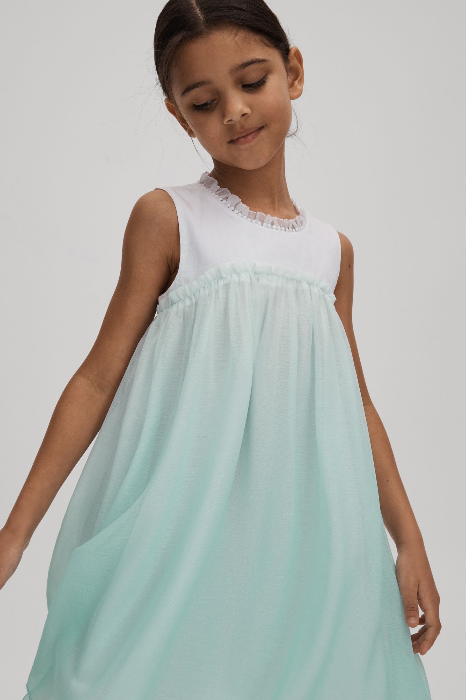 Reiss Kids' Coco - Blue Senior Ombre Tulle Dress, 9 In Neutral