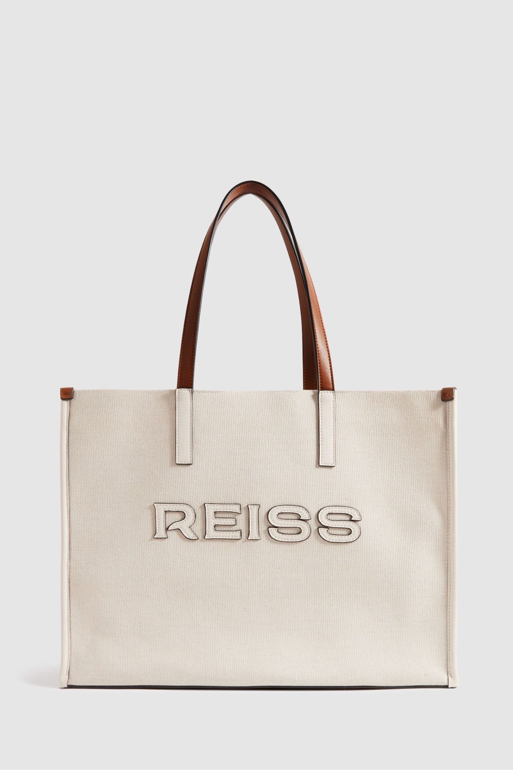 Shop Reiss Lola - Natural Woven Logo Tote Bag,