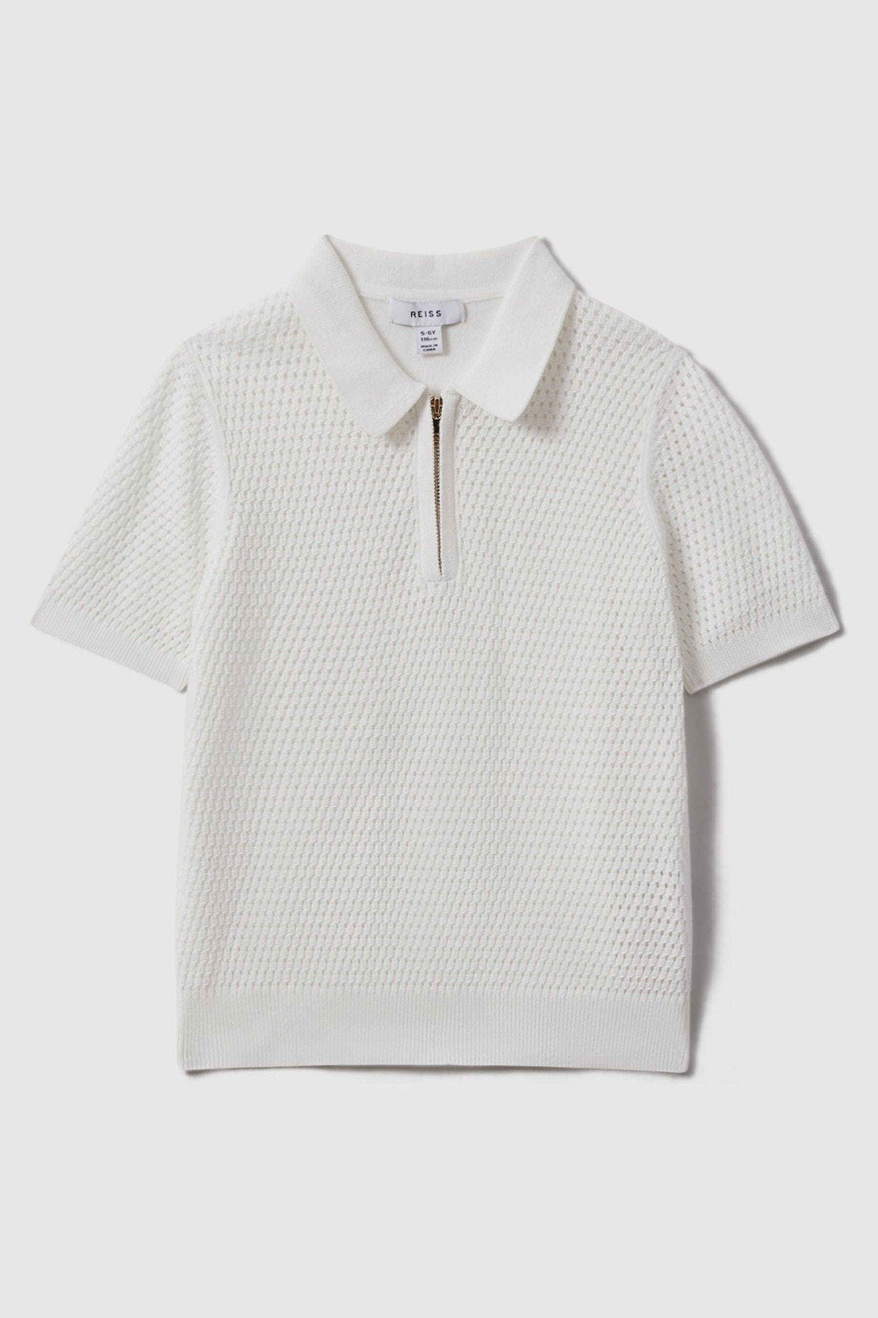 Reiss Kids' Burnham - Optic White Textured Half-zip Polo T-shirt, Uk 13-14 Yrs