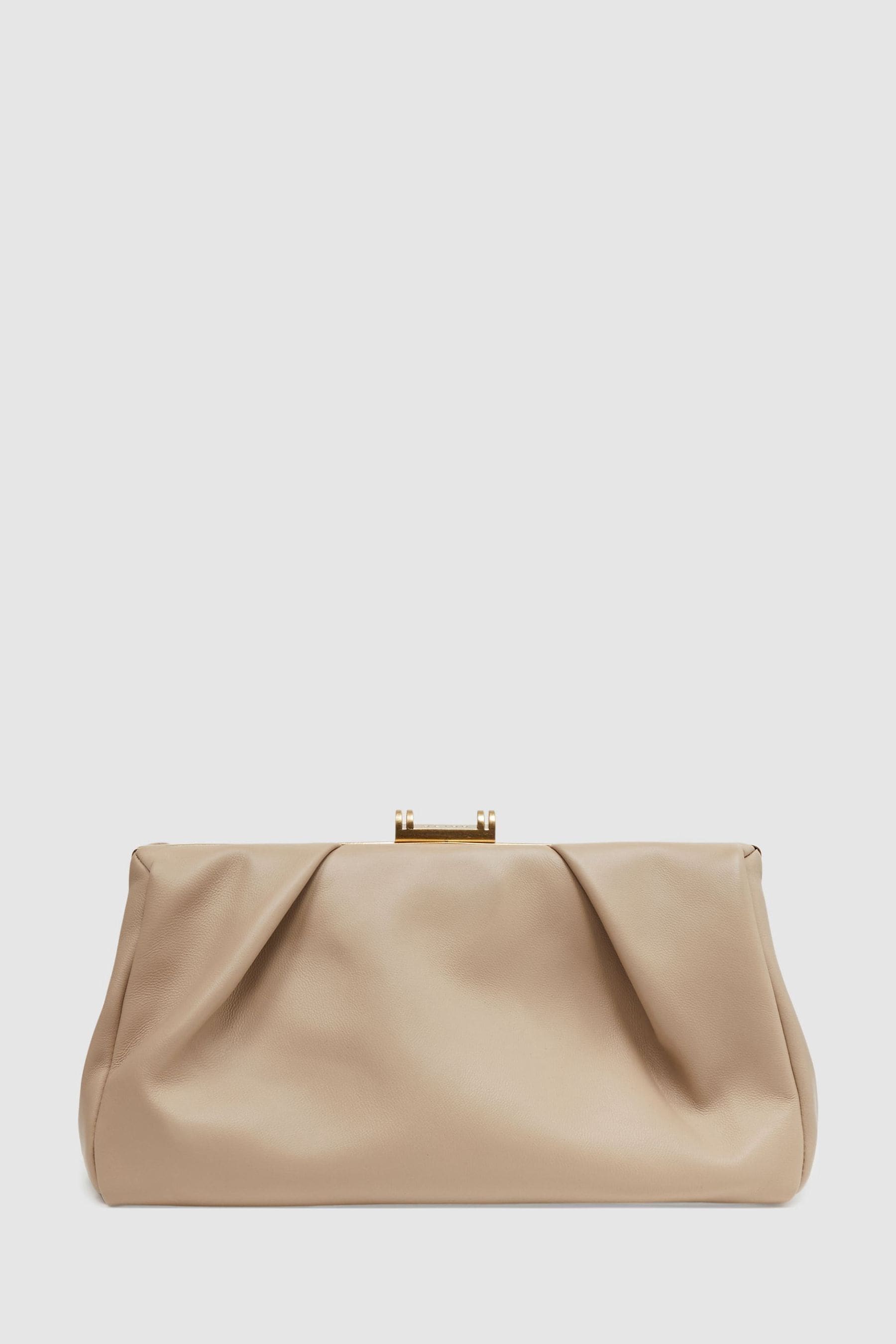 Shop Reiss Madison - Taupe Madison Leather Clutch Bag, One