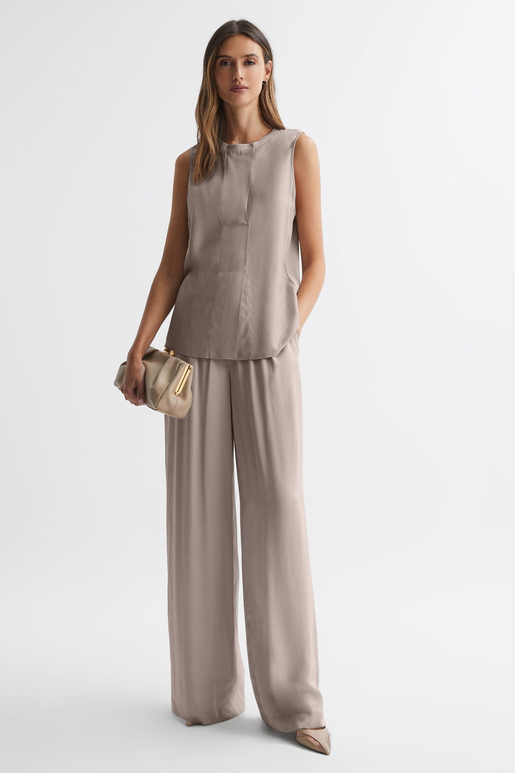 Reiss Stone Sleeveless Press-stud Blouse