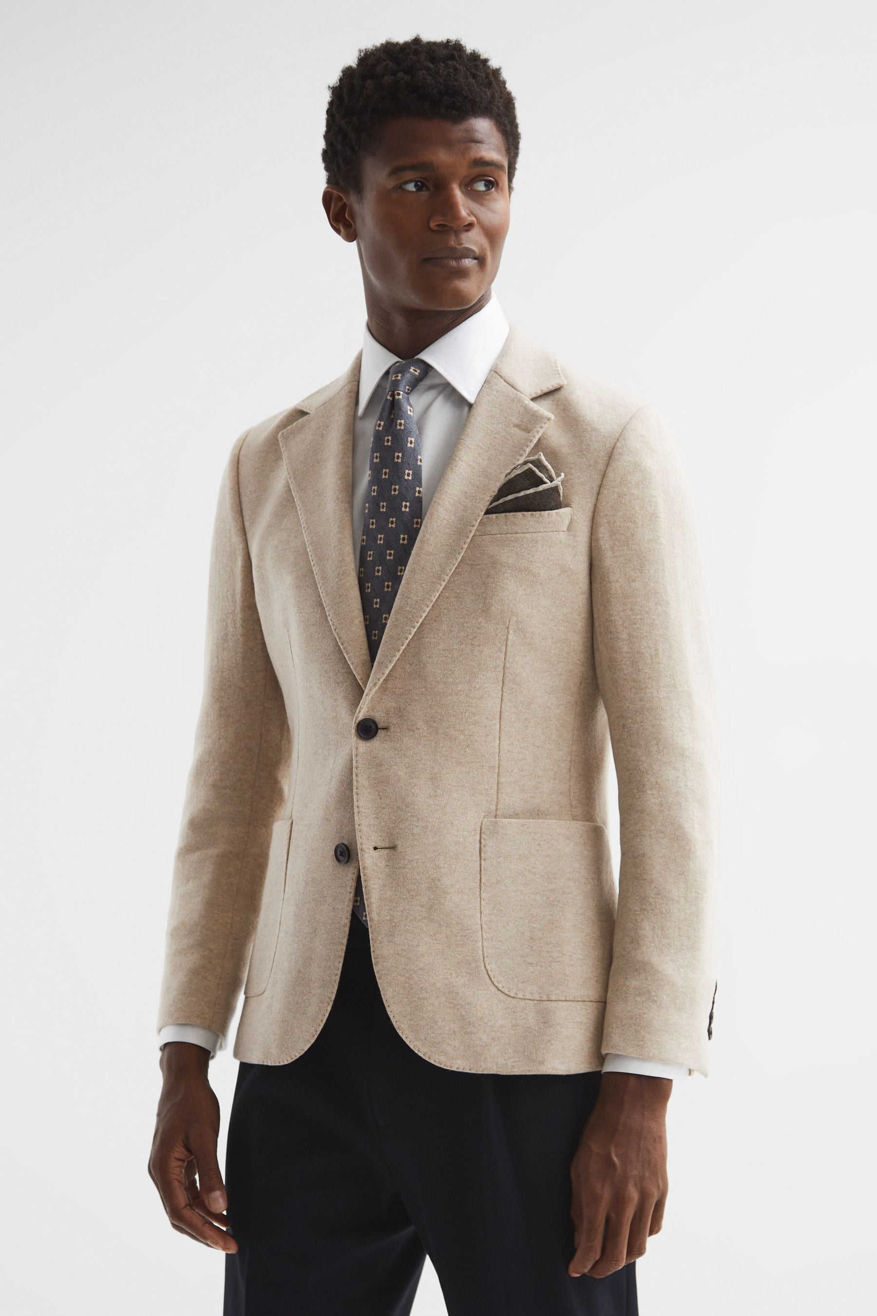 Cheval Oatmeal Melange Slim Fit Single Breasted Blazer