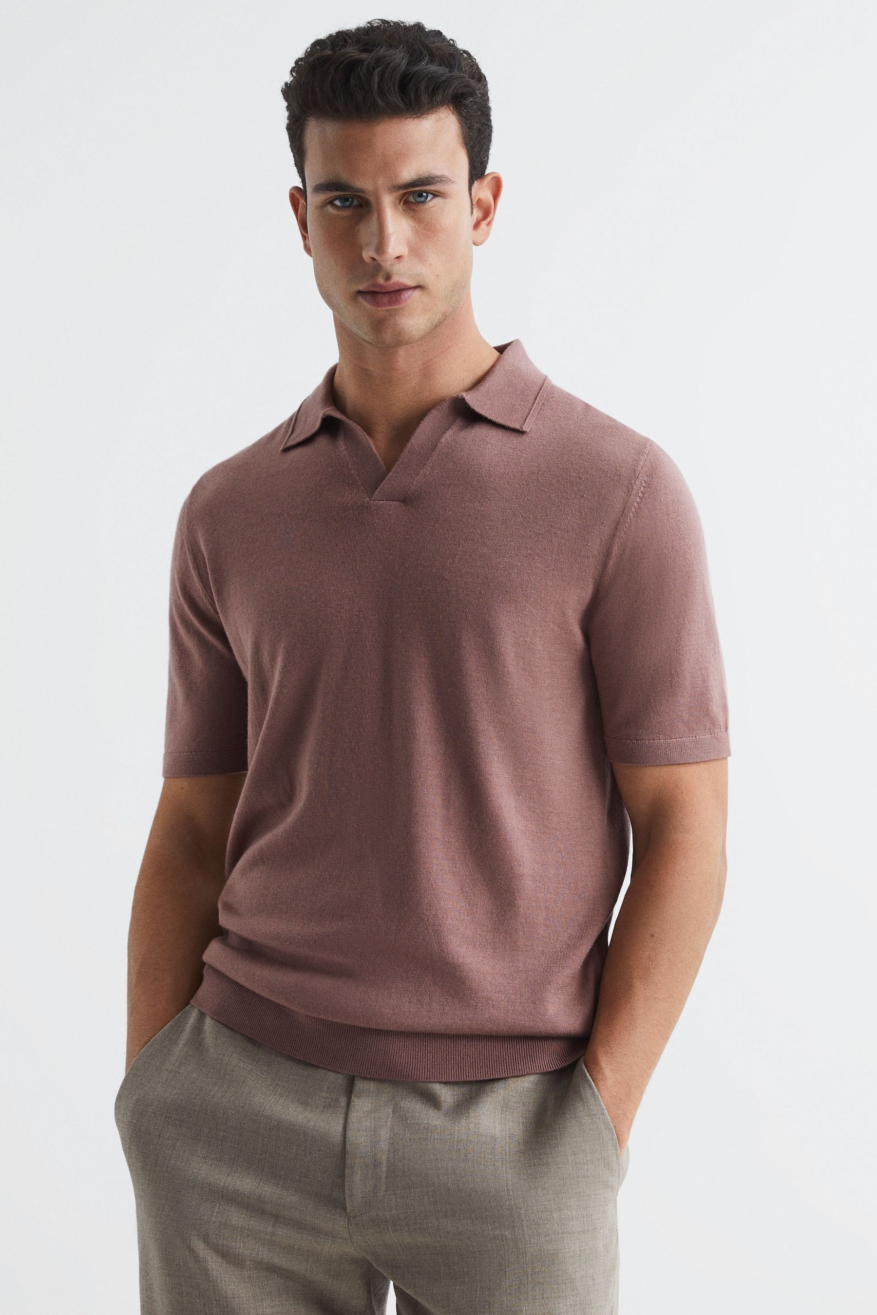Duchie - Woodrose Merino Wool Open Collar Polo Shirt