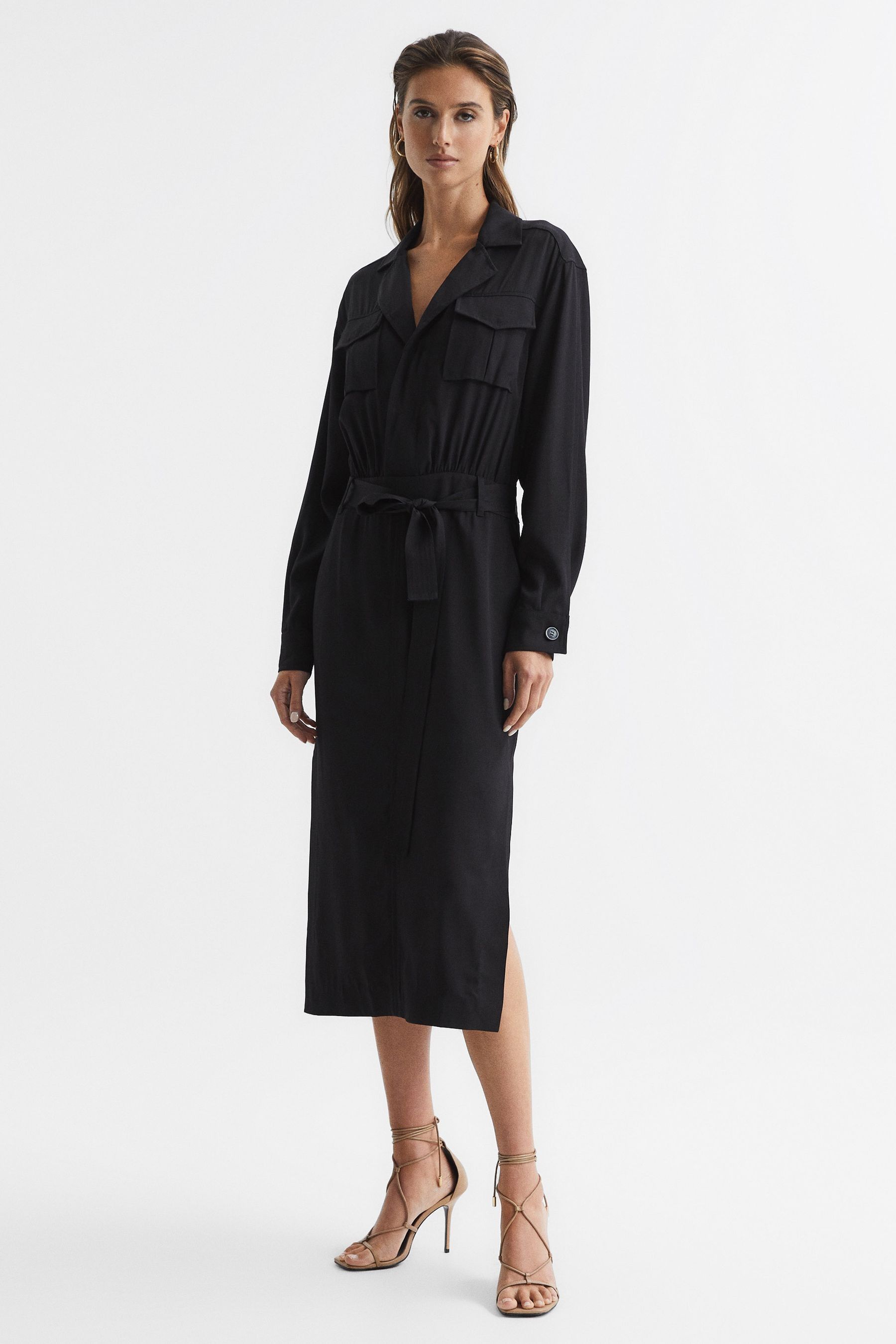 Reiss Gail Safari Midi Dress In Black