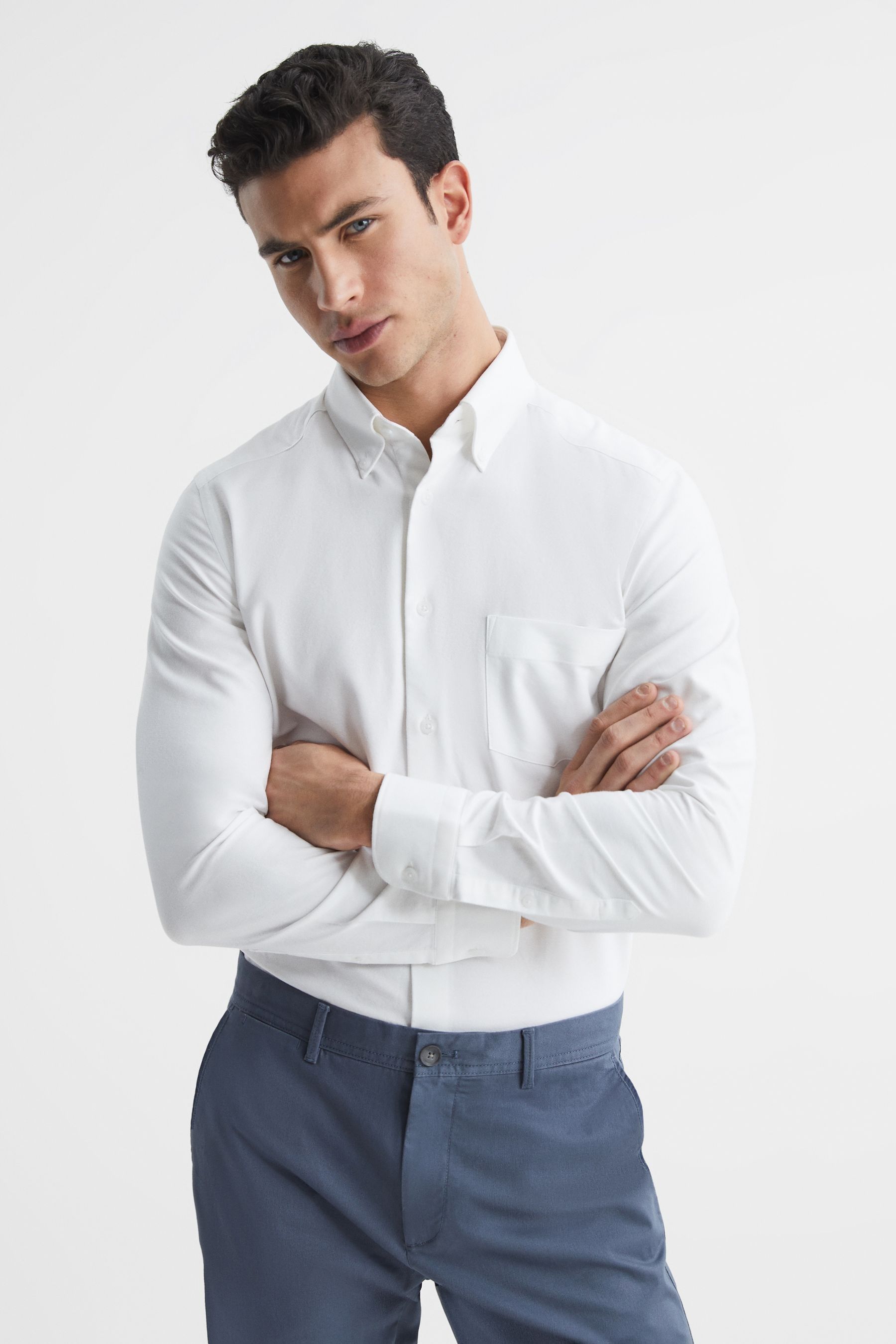 Reiss Mens White Cotton Soft Wash Button Down Oxford Shirt In White