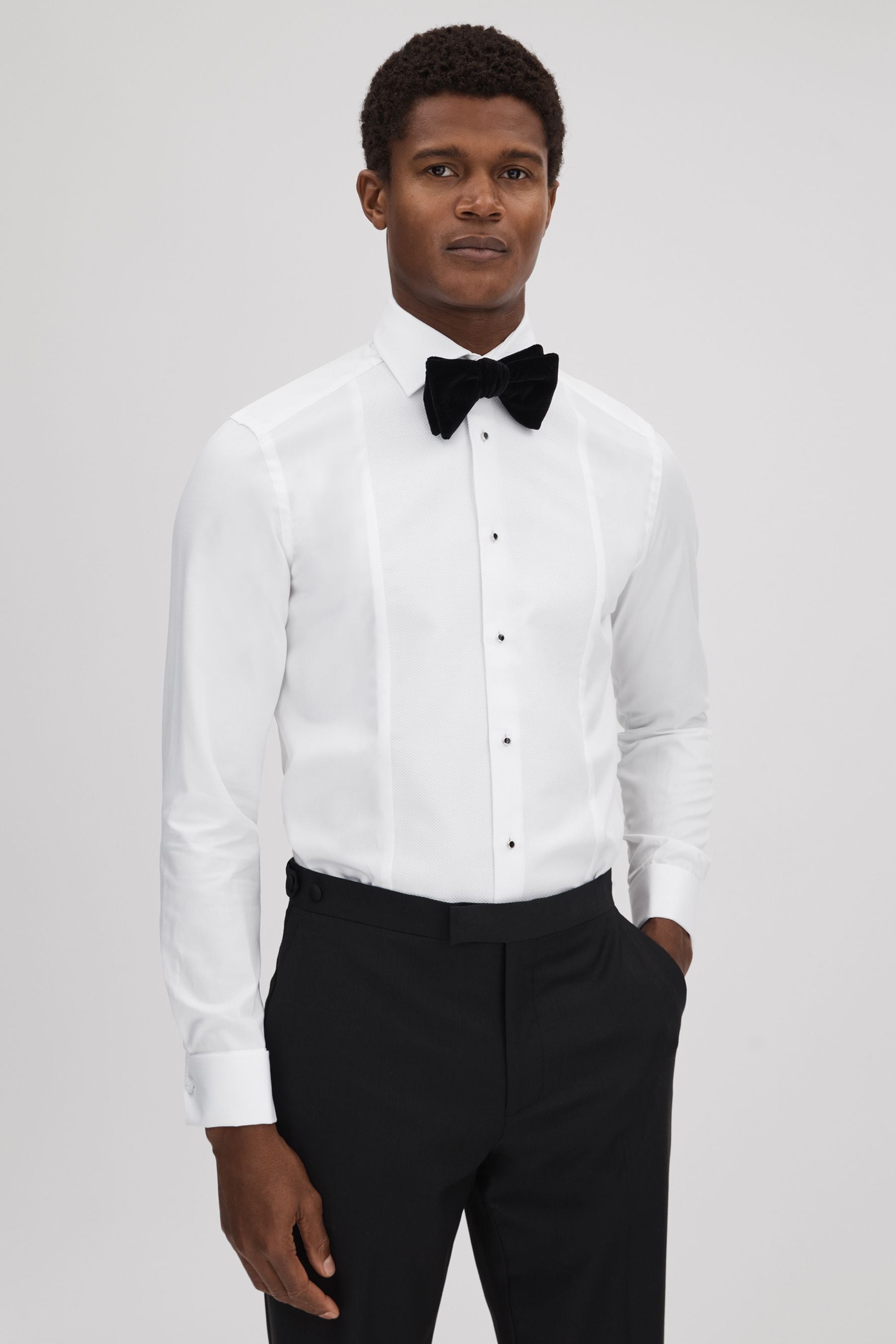 Reiss Double Cuff Slim Fit Double Cuff Tuxedo Shirt In White