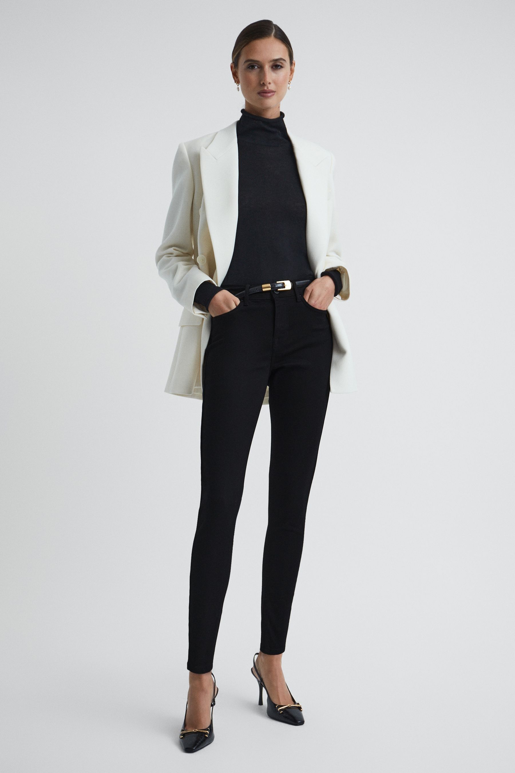 Reiss Black Mid Rise Skinny Jeans, 30