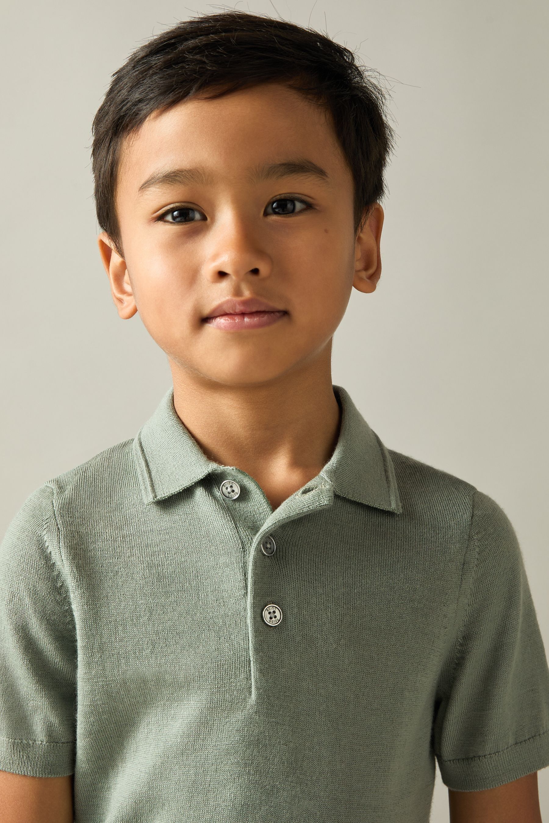 Reiss Herb Green 3-9 Yrs Merino Polo Shirt In Herb Green