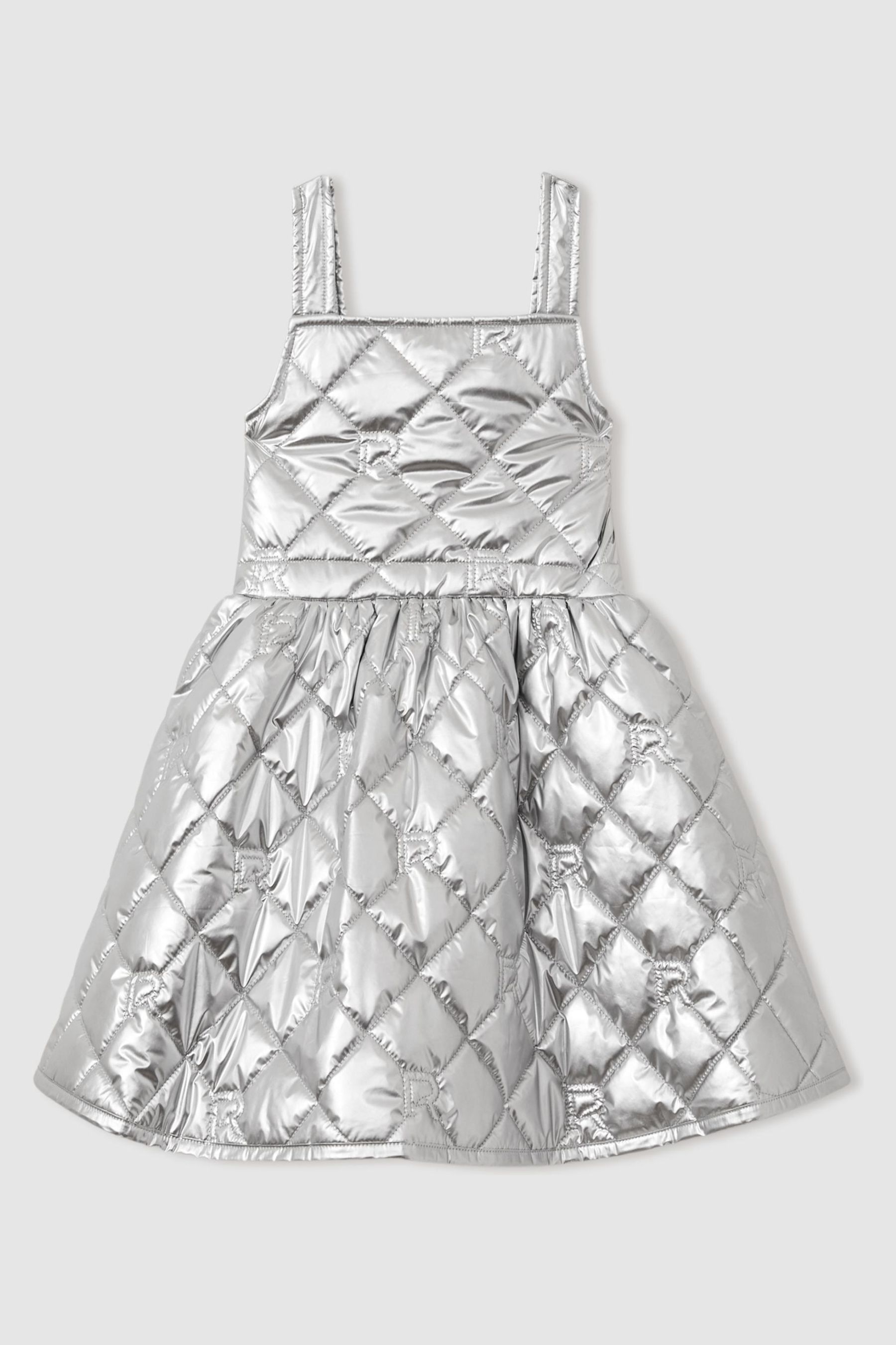 REISS SILVER JOEY 13-14 YRS QUILTED METALLIC FLARED DRESS
