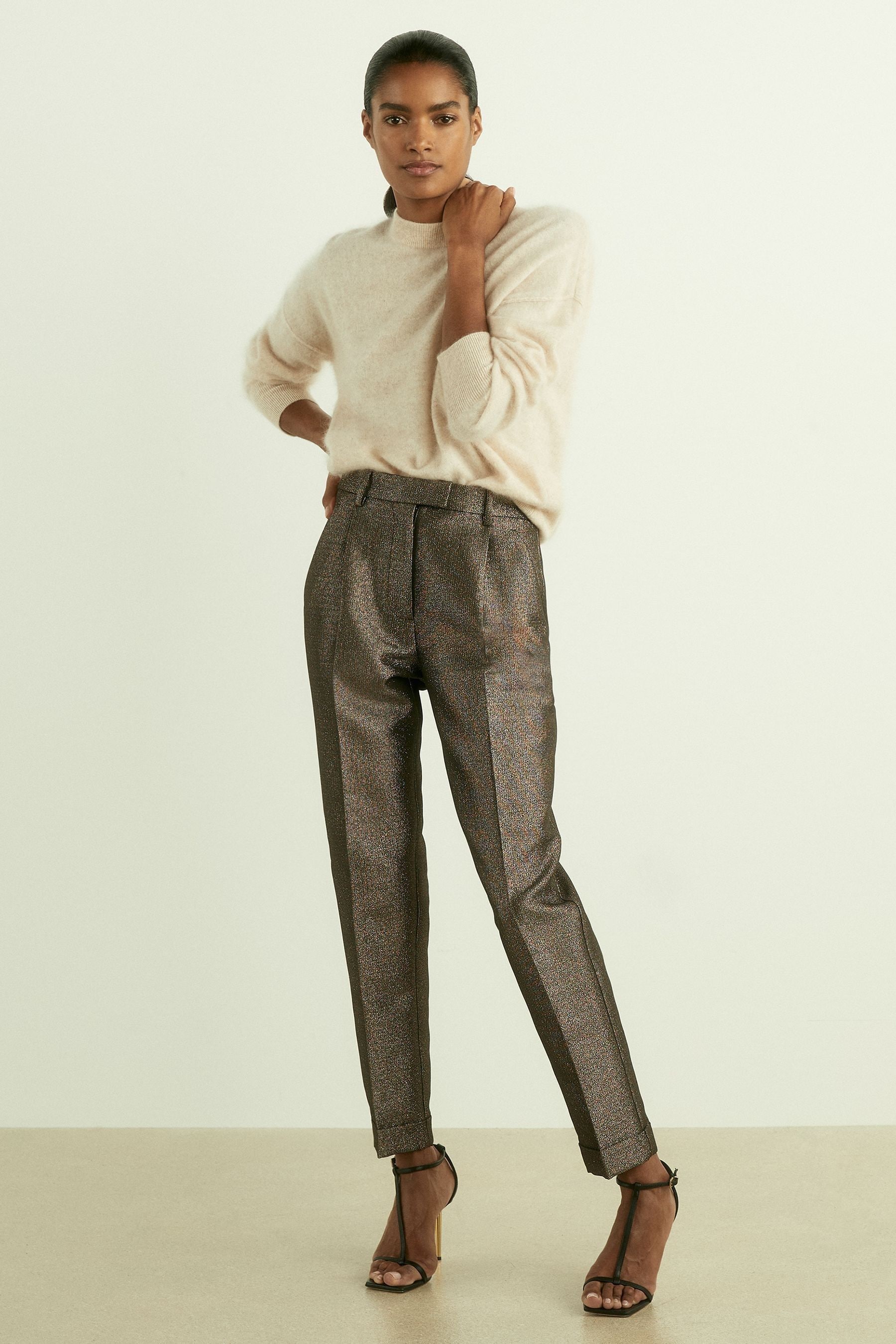 Shop Reiss Dark Gold Sparkle Tapered Trousers