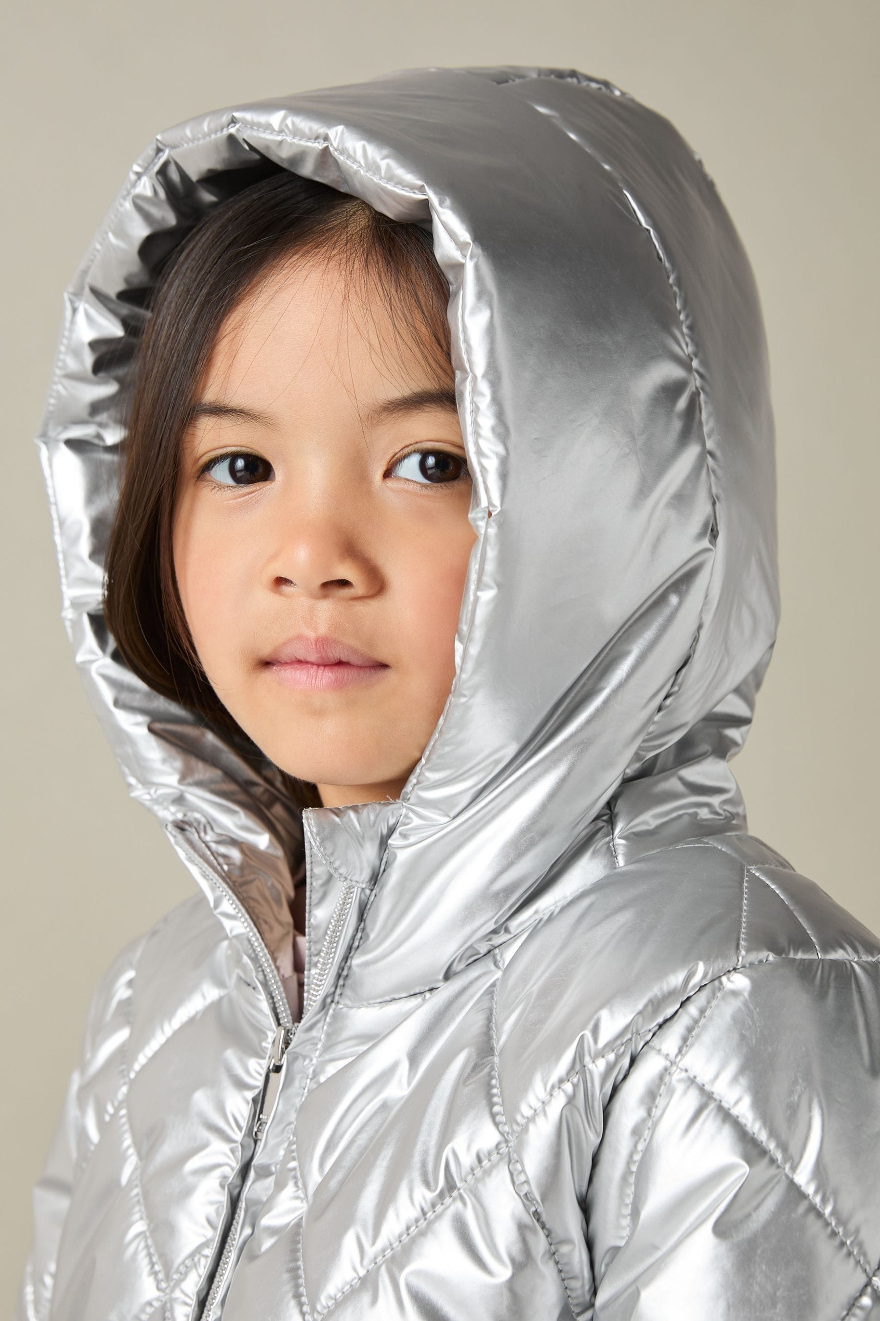 Reiss Jan Coat Quilted, Silver Size: 9-13Yrs