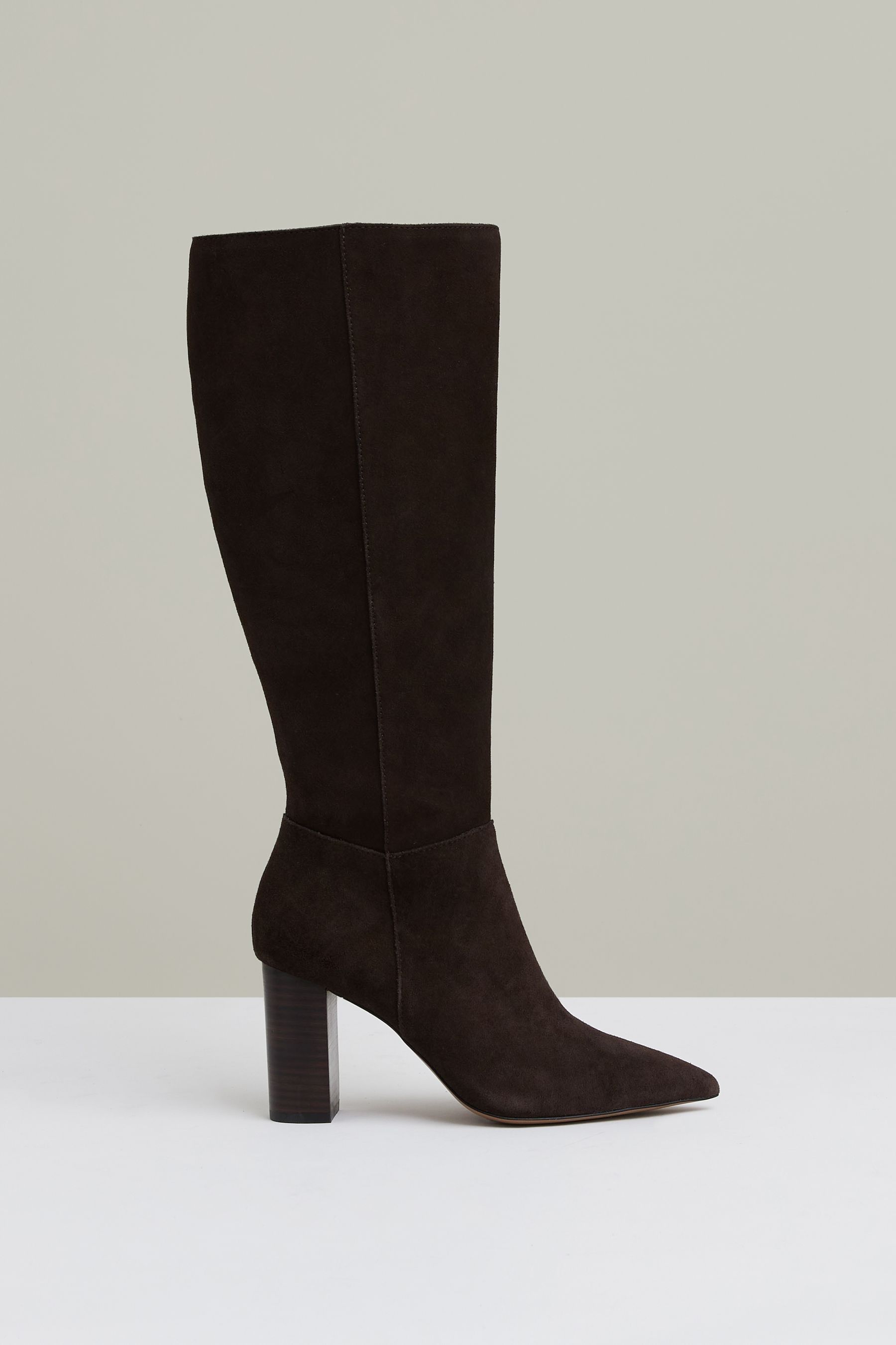 Reiss Chocolate Bianca Block Heel Knee High Boots