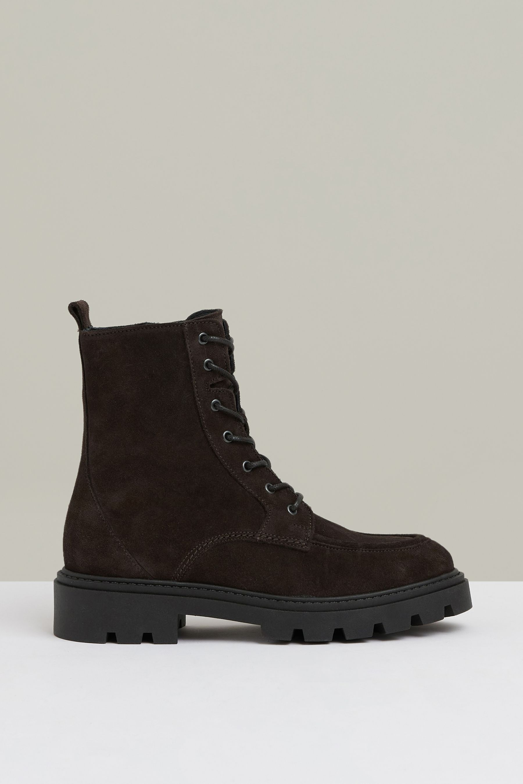 Reiss Chocolate Leather Lace-Up Boots, 5