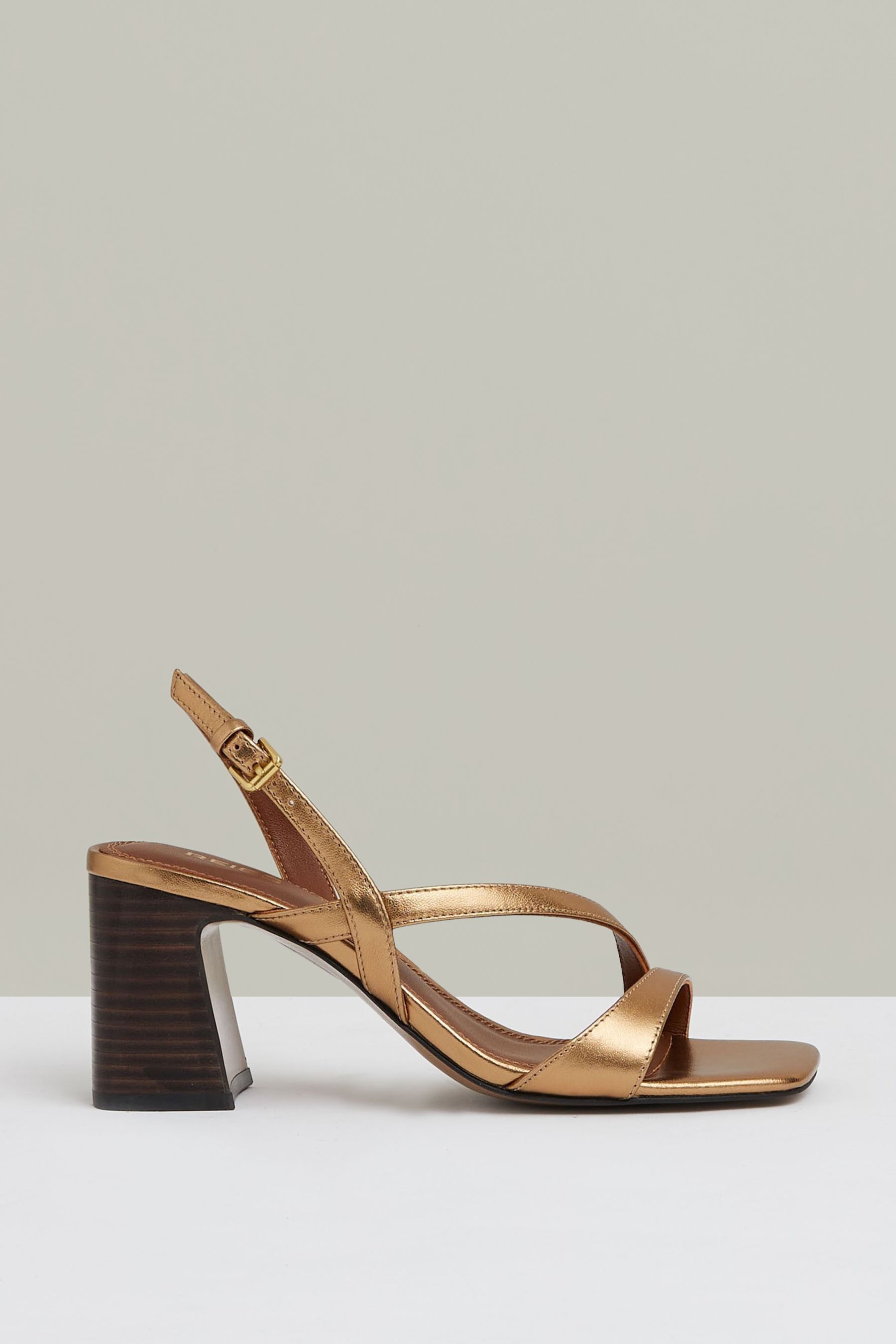 Reiss Bronze Strappy Leather Heeled Sandals, X11