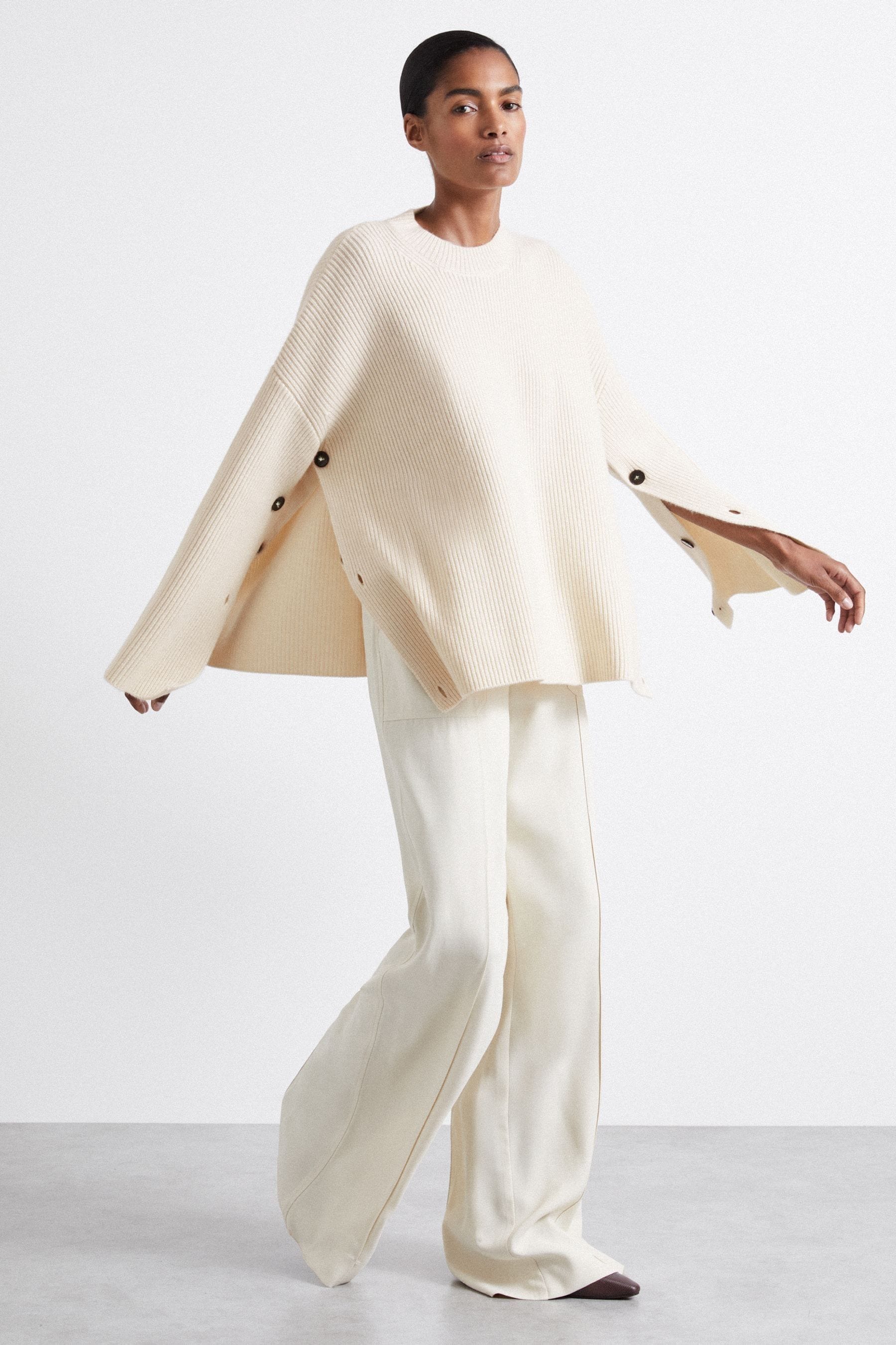 Shop Reiss Ivory Atelier Buttoned Wool And Cashmere Jumper