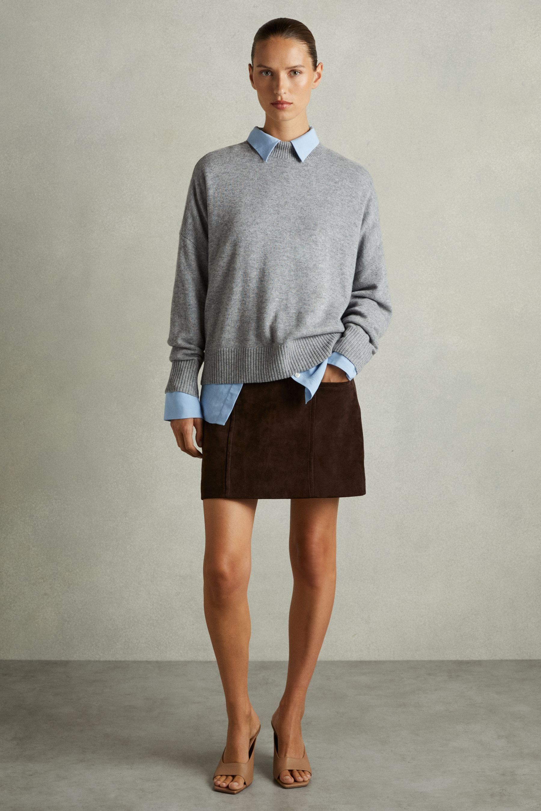 Reiss Chocolate Suede Mini Skirt, 12