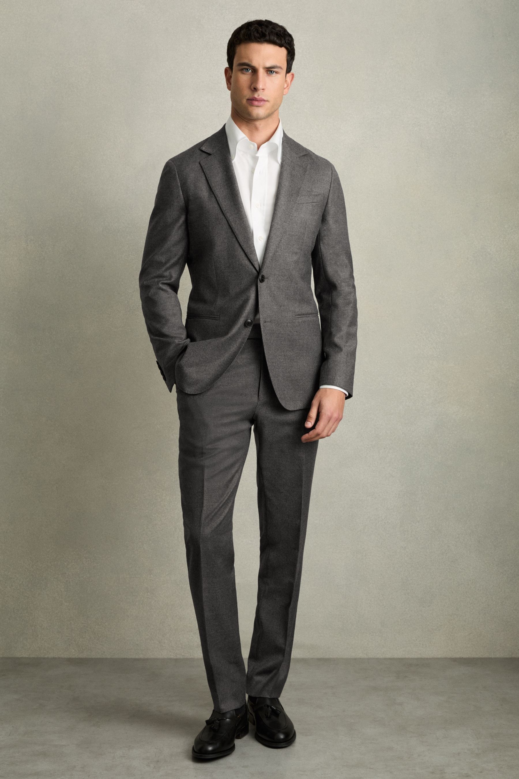 Reiss Grey Melange Slim-fit Wool Blend Suit Trousers In Grey Melange