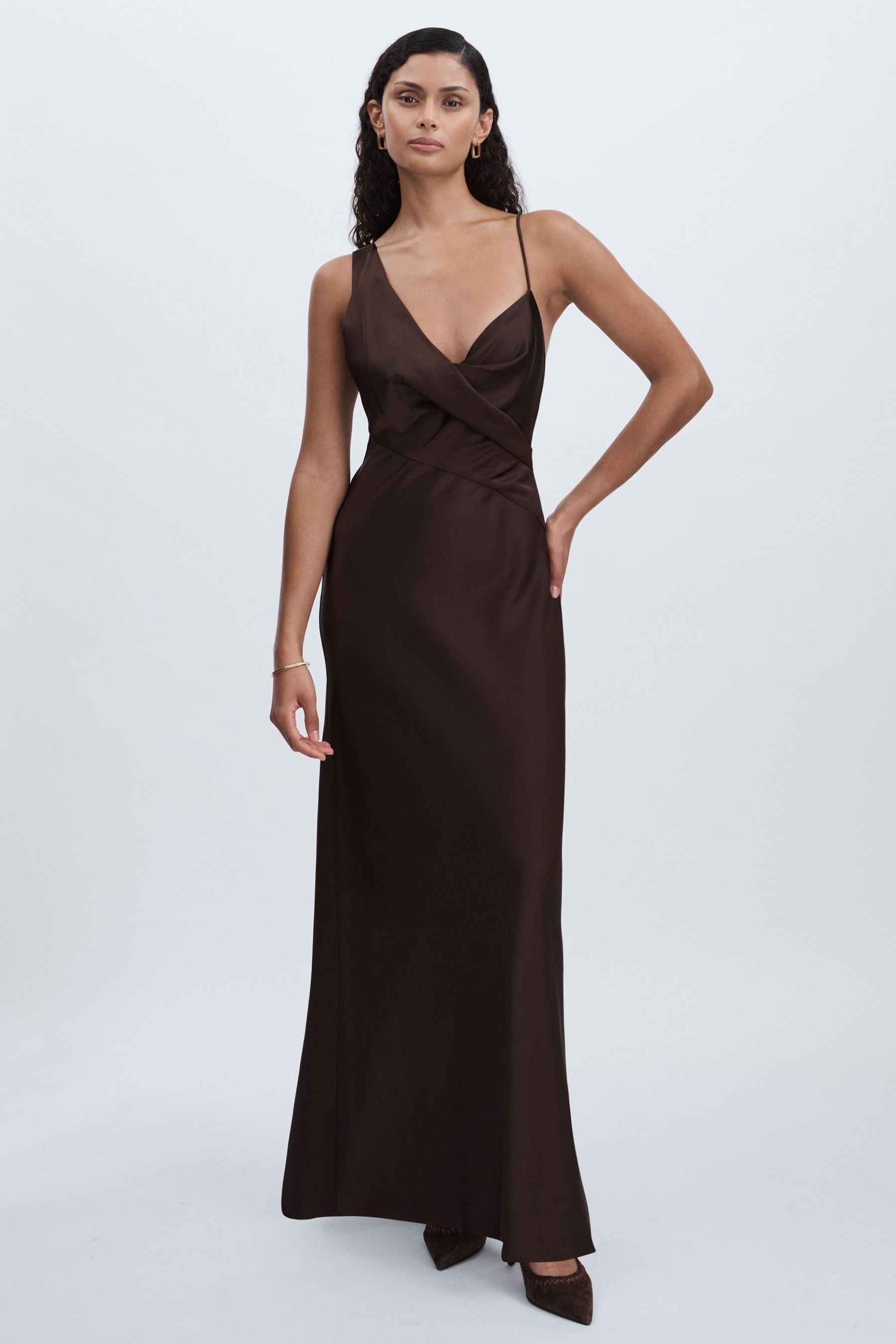 Significant Other Chocolate Asymmetric Draped Maxi Dress, 6