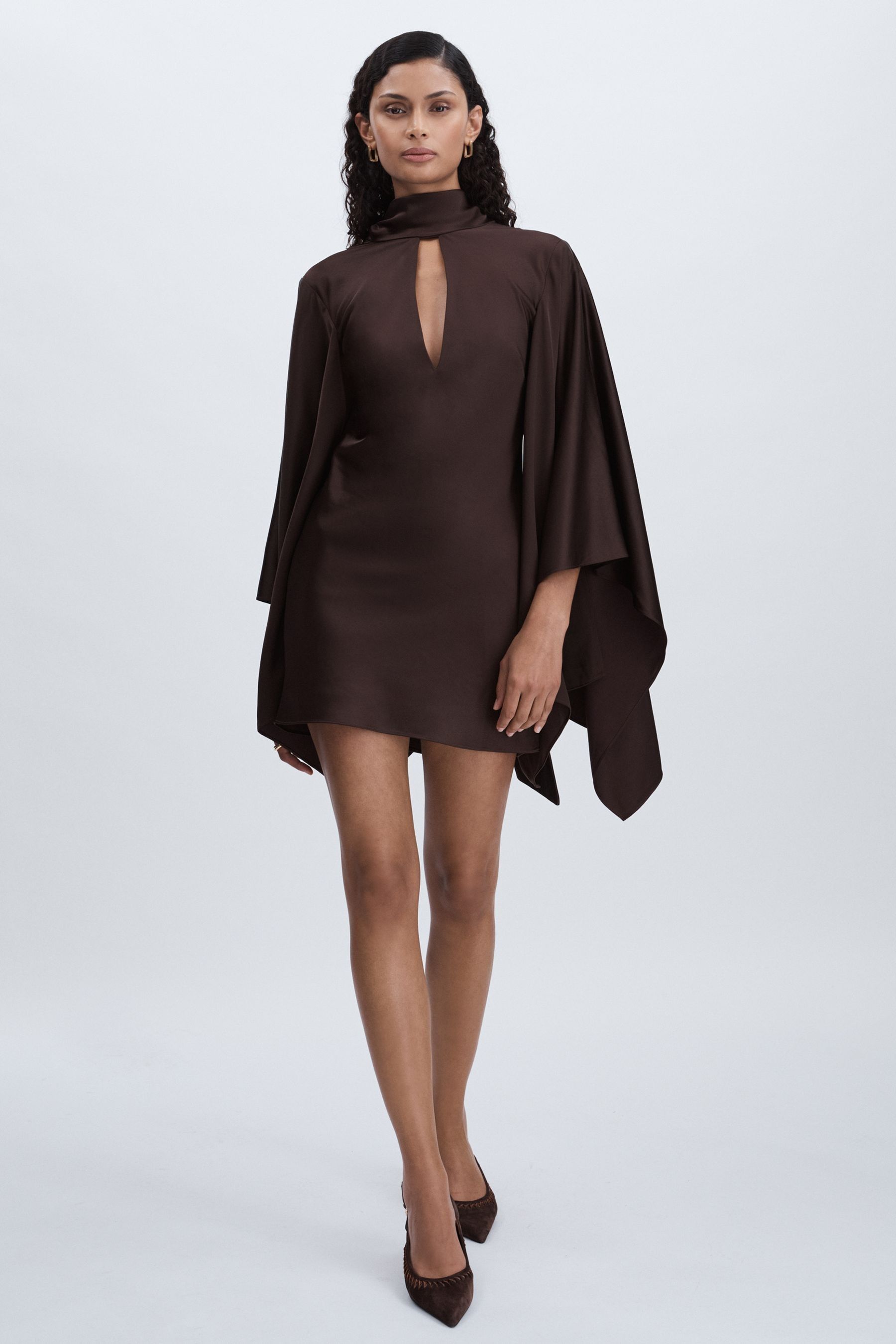 Significant Other Chocolate Cape-Sleeve Mini Dress, 8