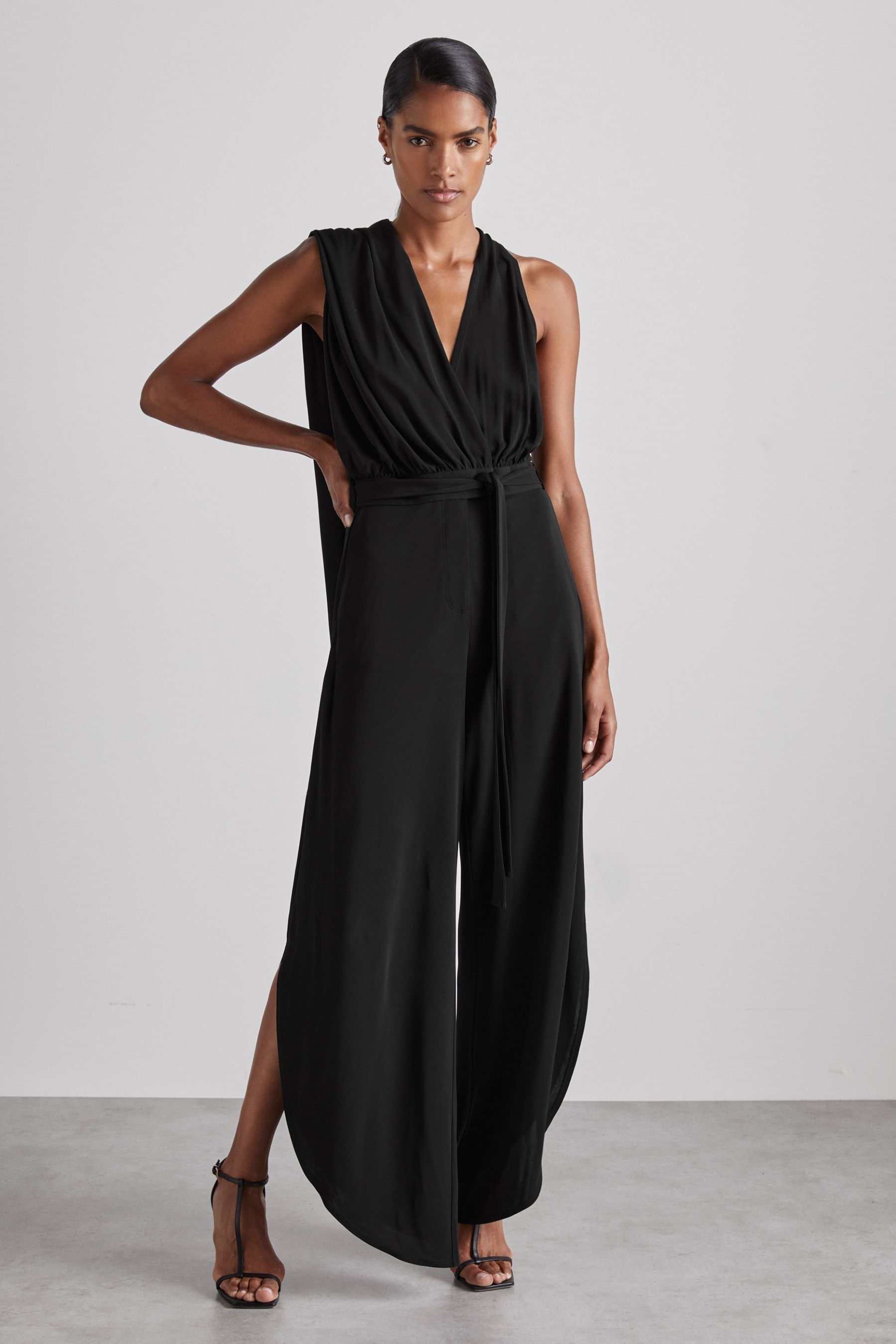 Reiss Black Atelier Gathered-Jersey Jumpsuit, 6