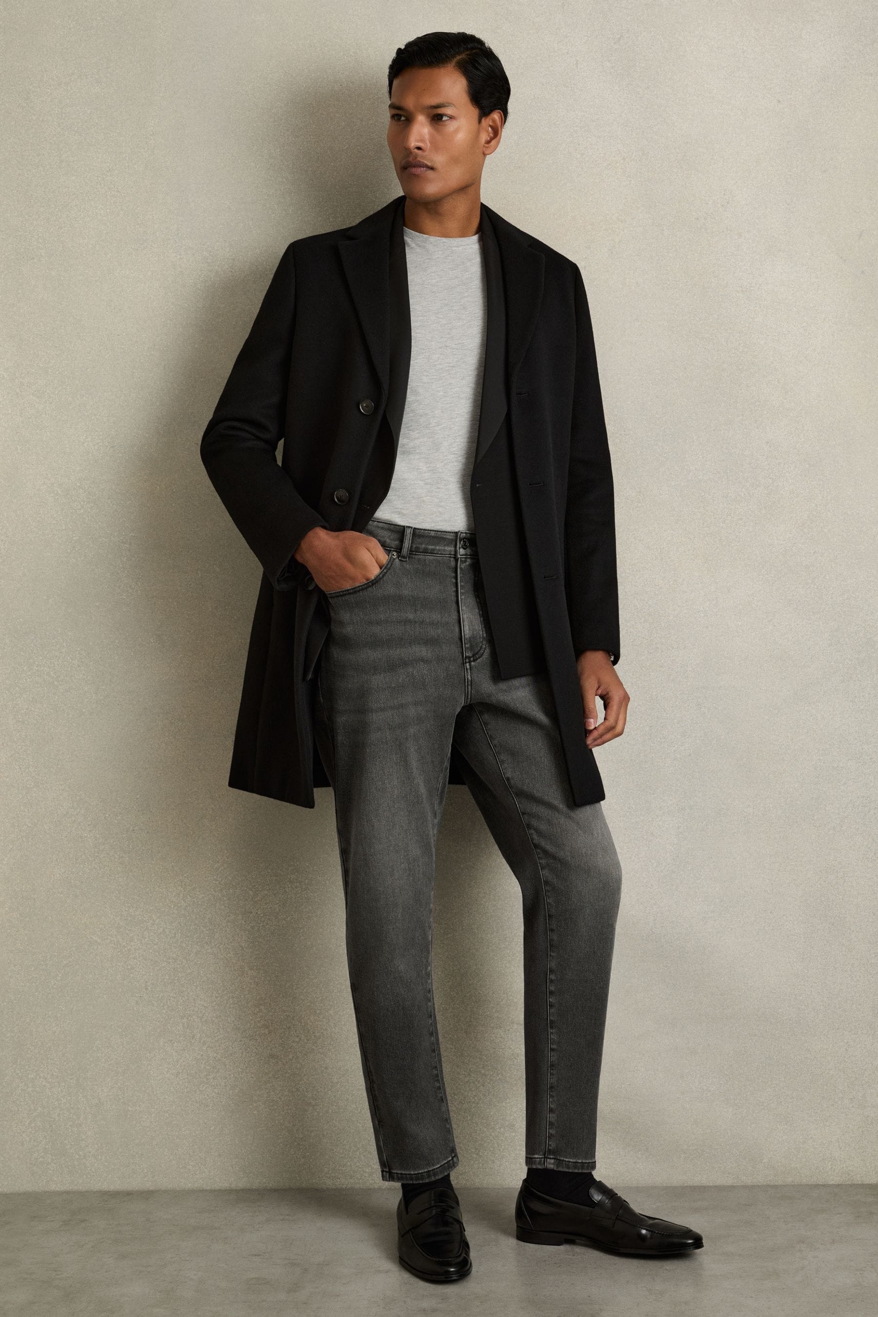 Shop Reiss Washed Black Rathbone Relaxed-fit Cropped Jeans