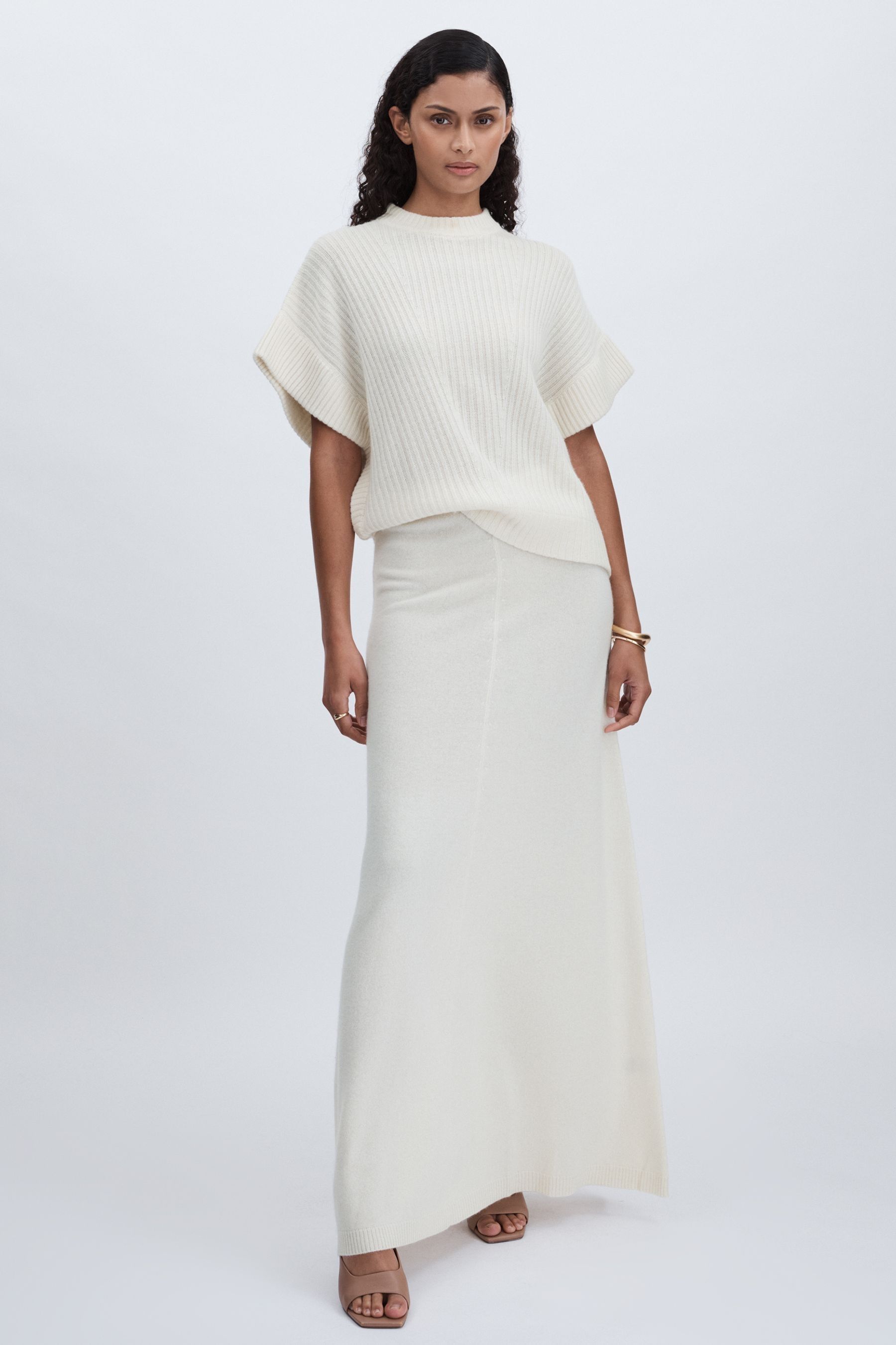 Madeleine Thompson Cream Wool-cashmere Maxi Skirt, L