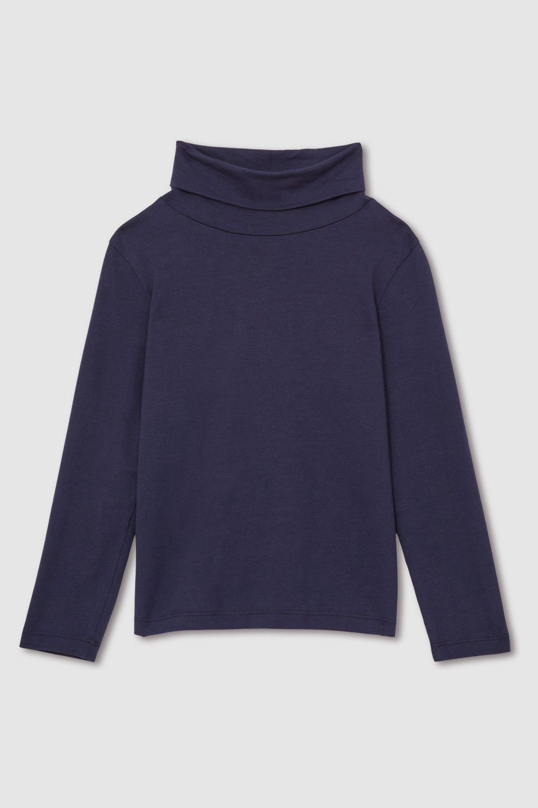 Reiss Navy 13-14 Yrs Cotton-jersey Roll-neck Top With Stretch