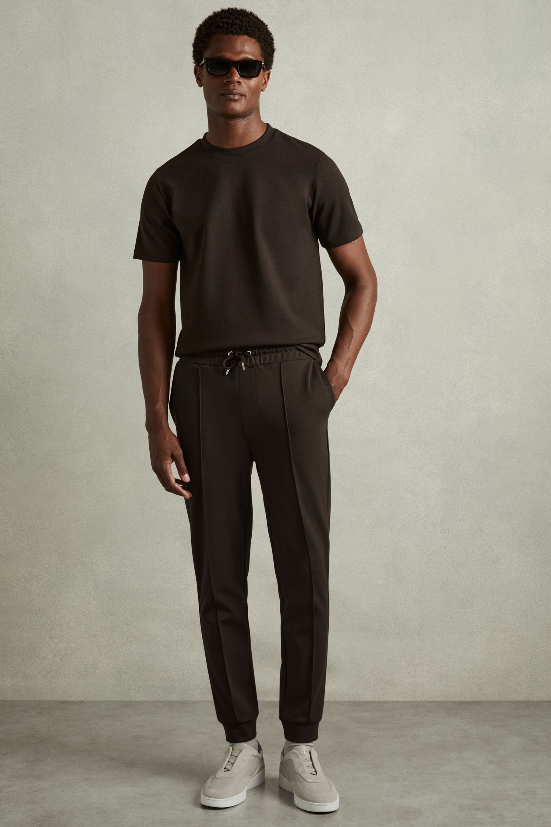 Reiss Chocolate Brown Premier Drawstring Jersey Joggers