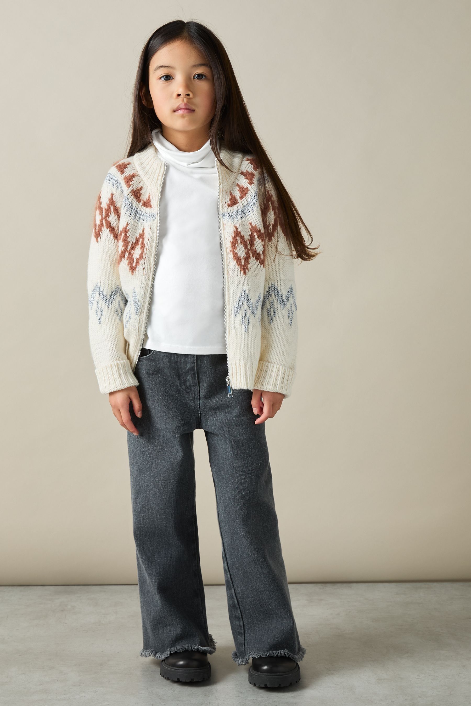 Reiss Kids' Ivory 9-13 Yrs Cotton-jersey Roll-neck Top With Stretch