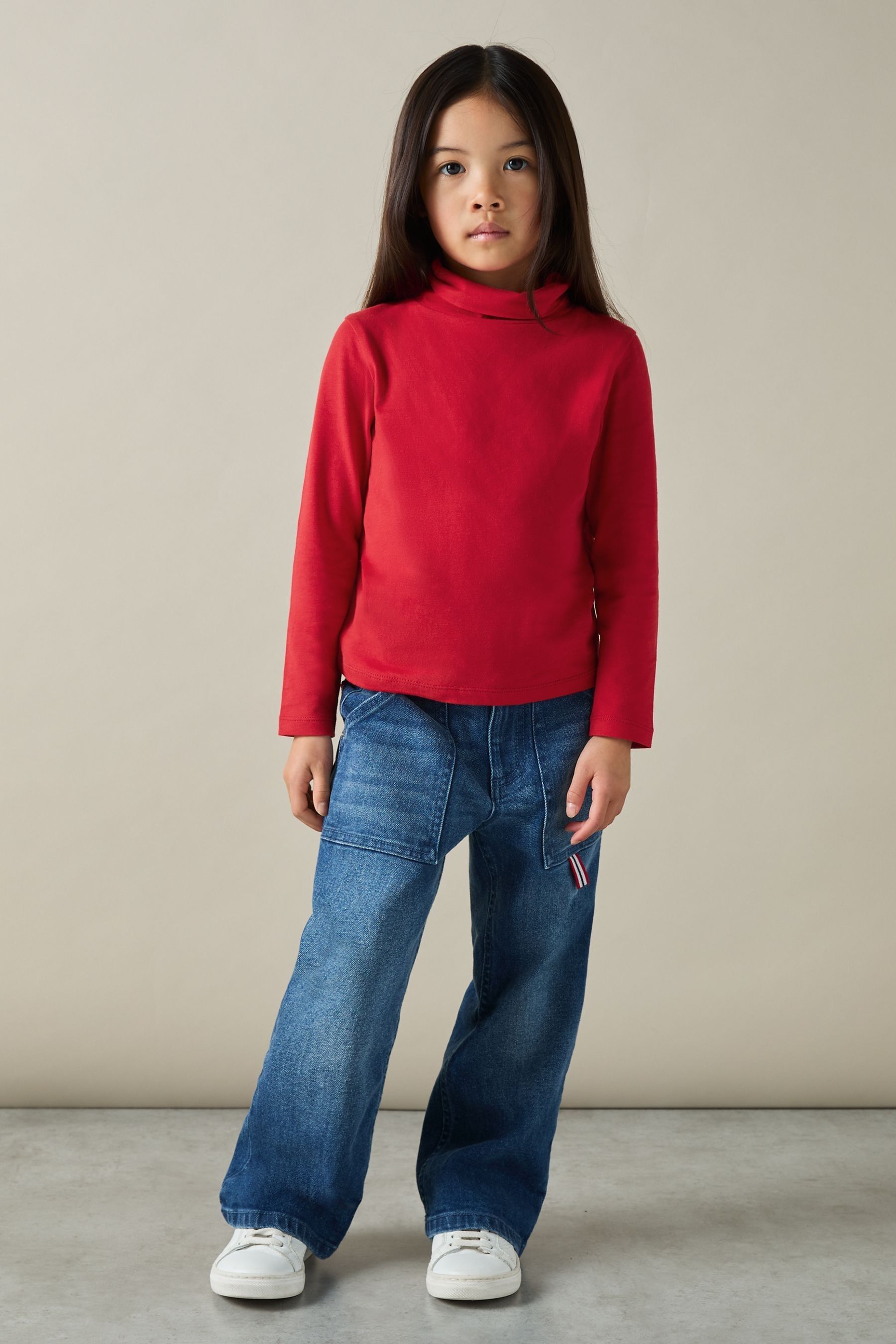 Reiss Red 9-13 Yrs Cotton-jersey Roll-neck Top With Stretch In Red