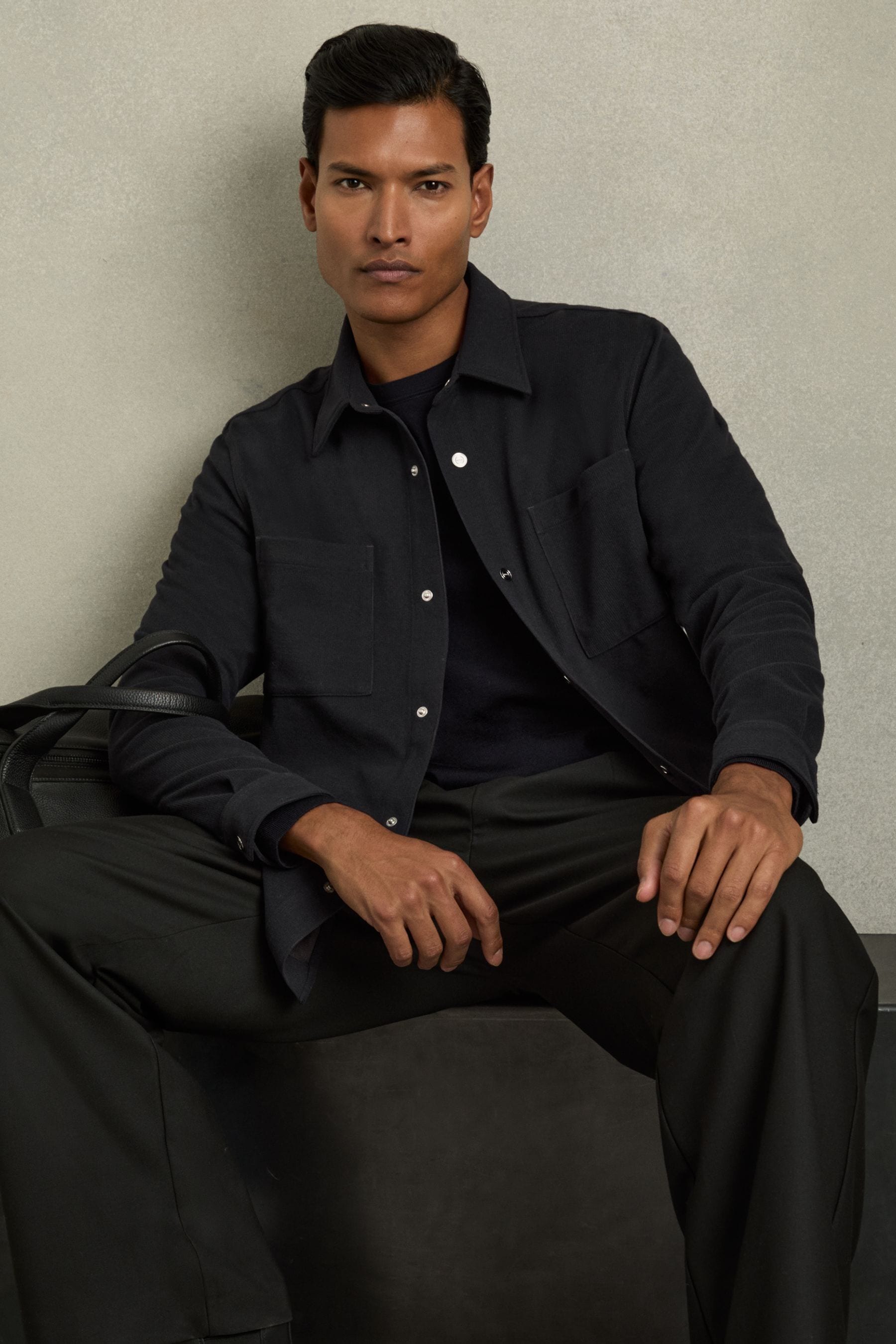 Shop Reiss Navy Fitzroy Brushed Corduroy Press-stud Overshirt