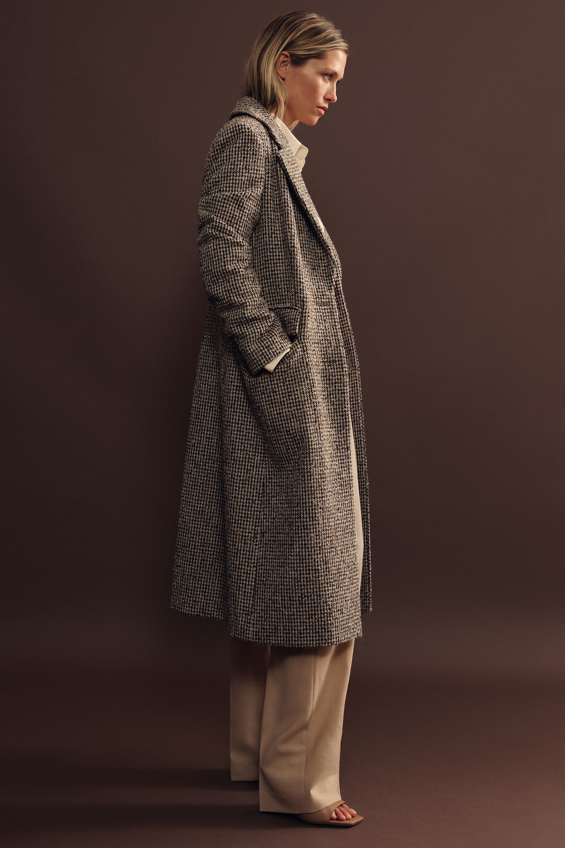 Reiss Kai Coat Houndstooth Check, Brown Size: 4