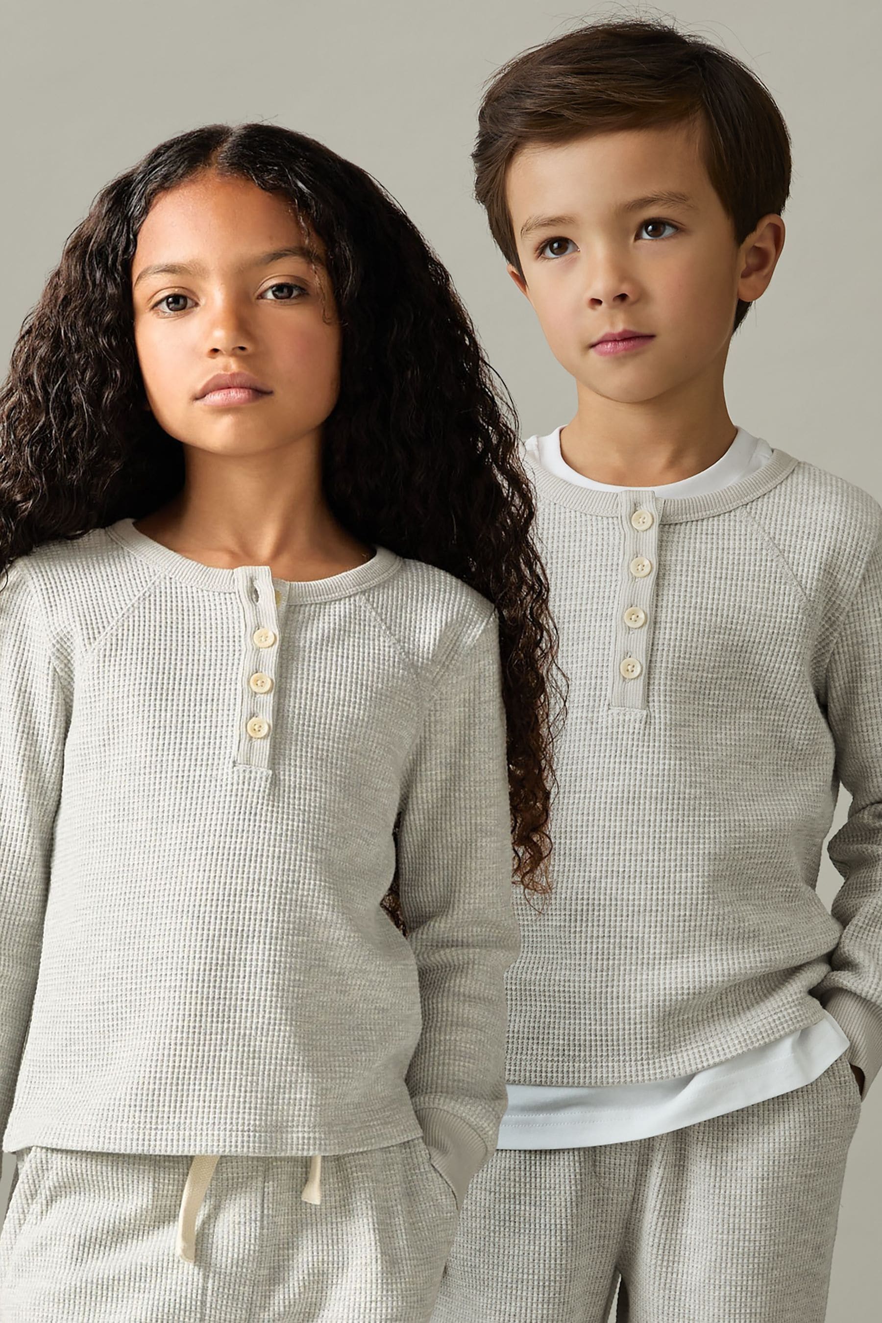 Reiss Grey 9-13 Yrs Cotton Blend Jersey Waffle Top And Trousers Set
