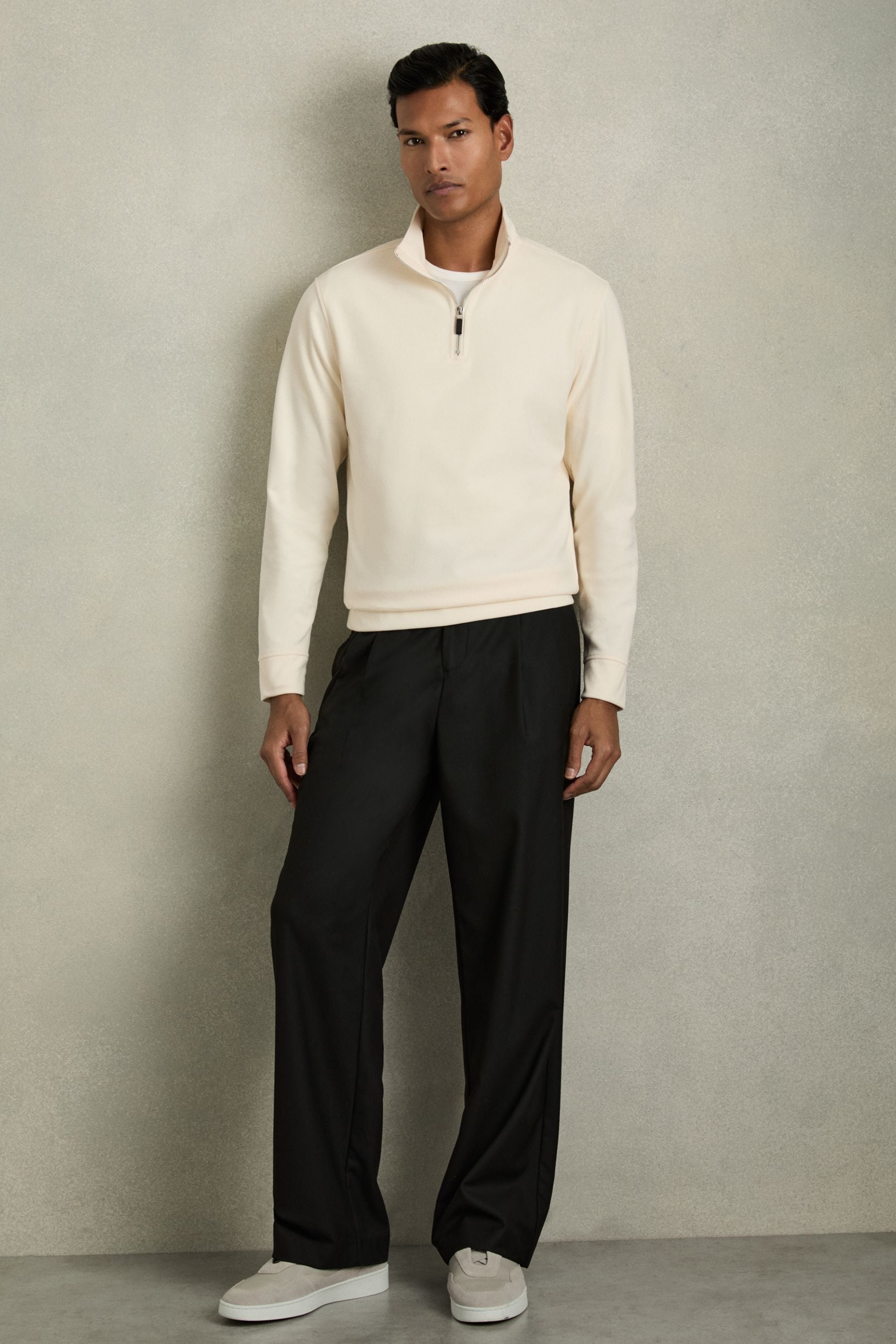 Reiss Creek Off White Brushed-corduroy Half-zip Jumper, XS, Cream