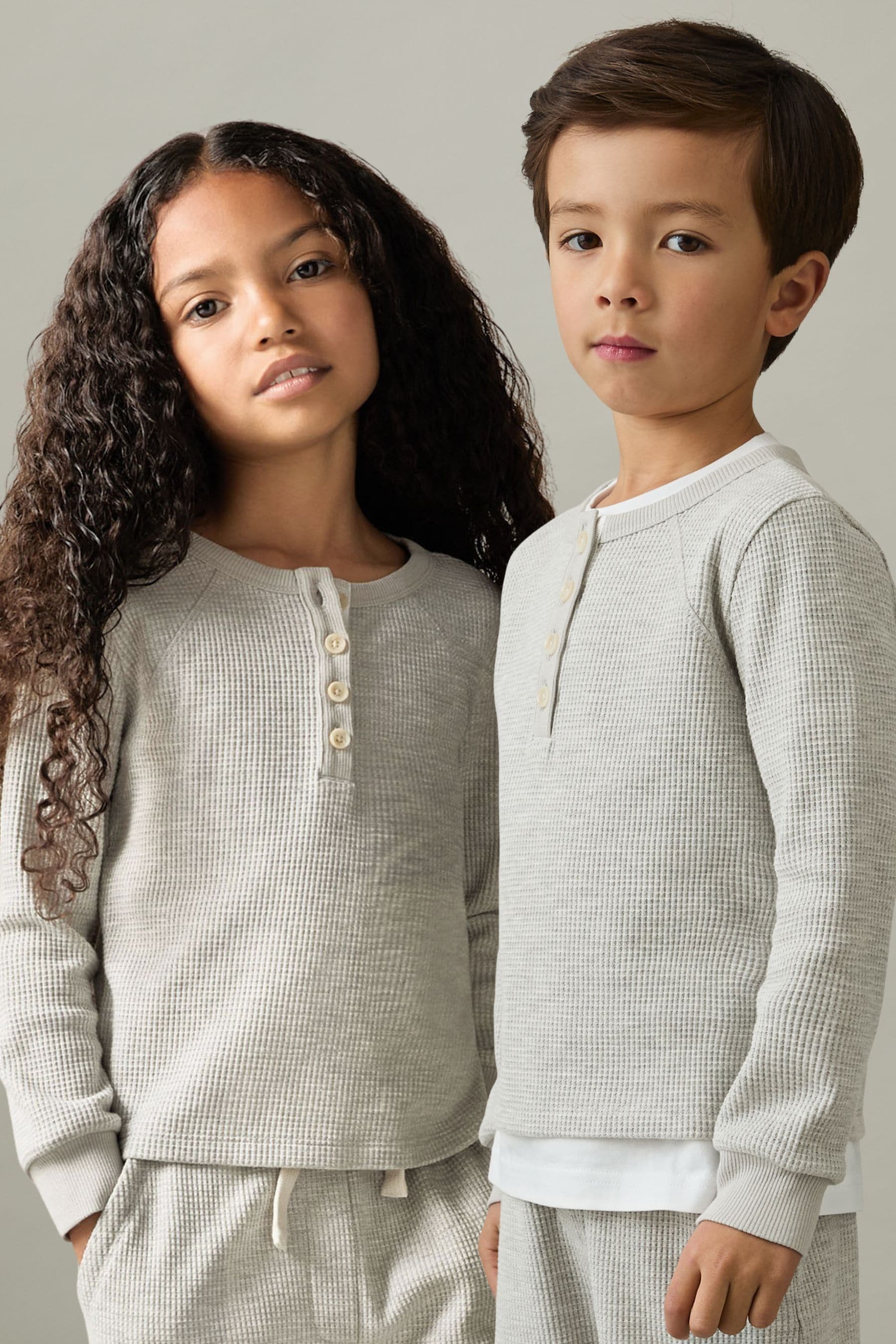 Reiss Grey 4-9 Yrs Cotton Blend Jersey Waffle Top And Trousers Set In Grey