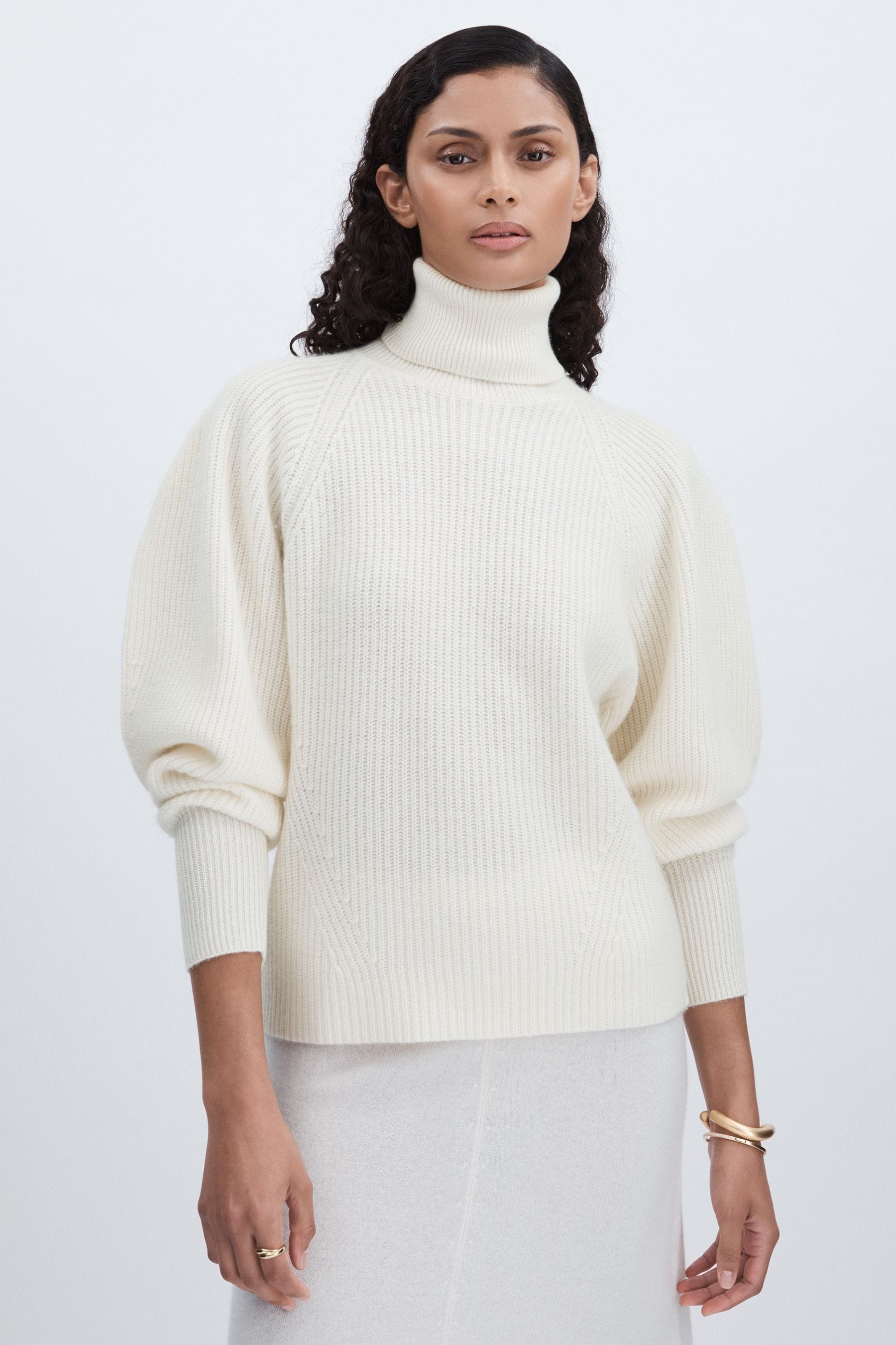 Madeleine Thompson Cream Wool Cashmere Roll Neck Jumper, M
