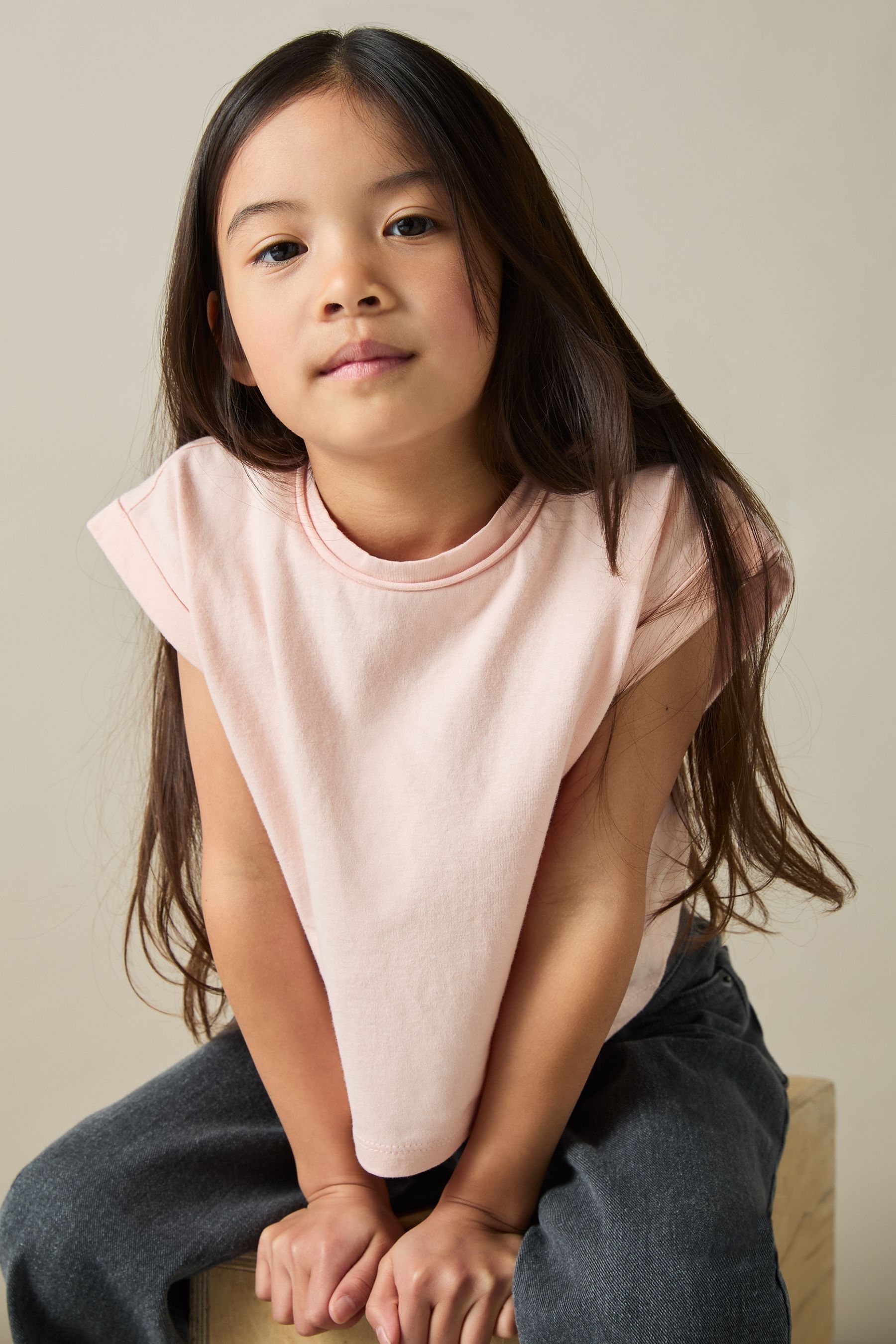 Reiss Terry Crop Top Cotton Plain, Pale Pink Size: Q04