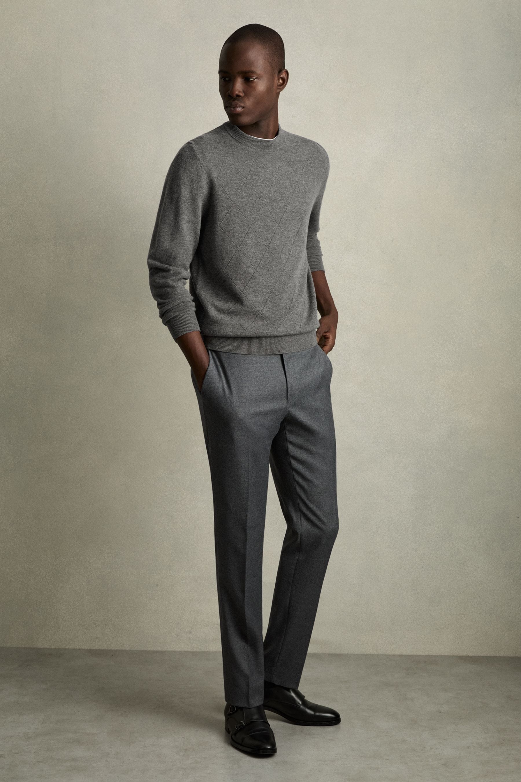 Reiss Vince Jumper Plain, Mid Grey Melange Size: L