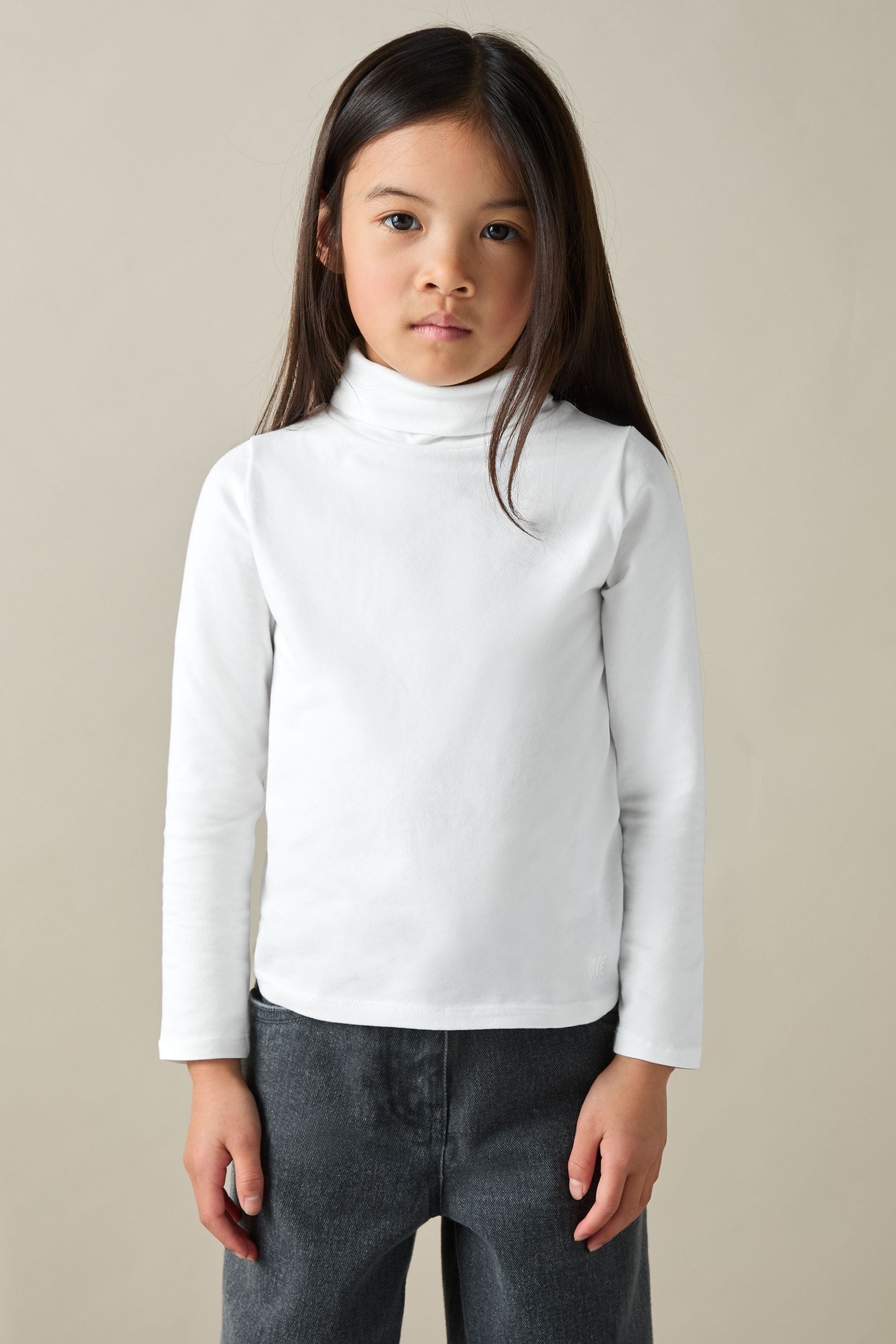Reiss Kids' Ivory 4-9 Yrs Cotton-jersey Roll-neck Top With Stretch