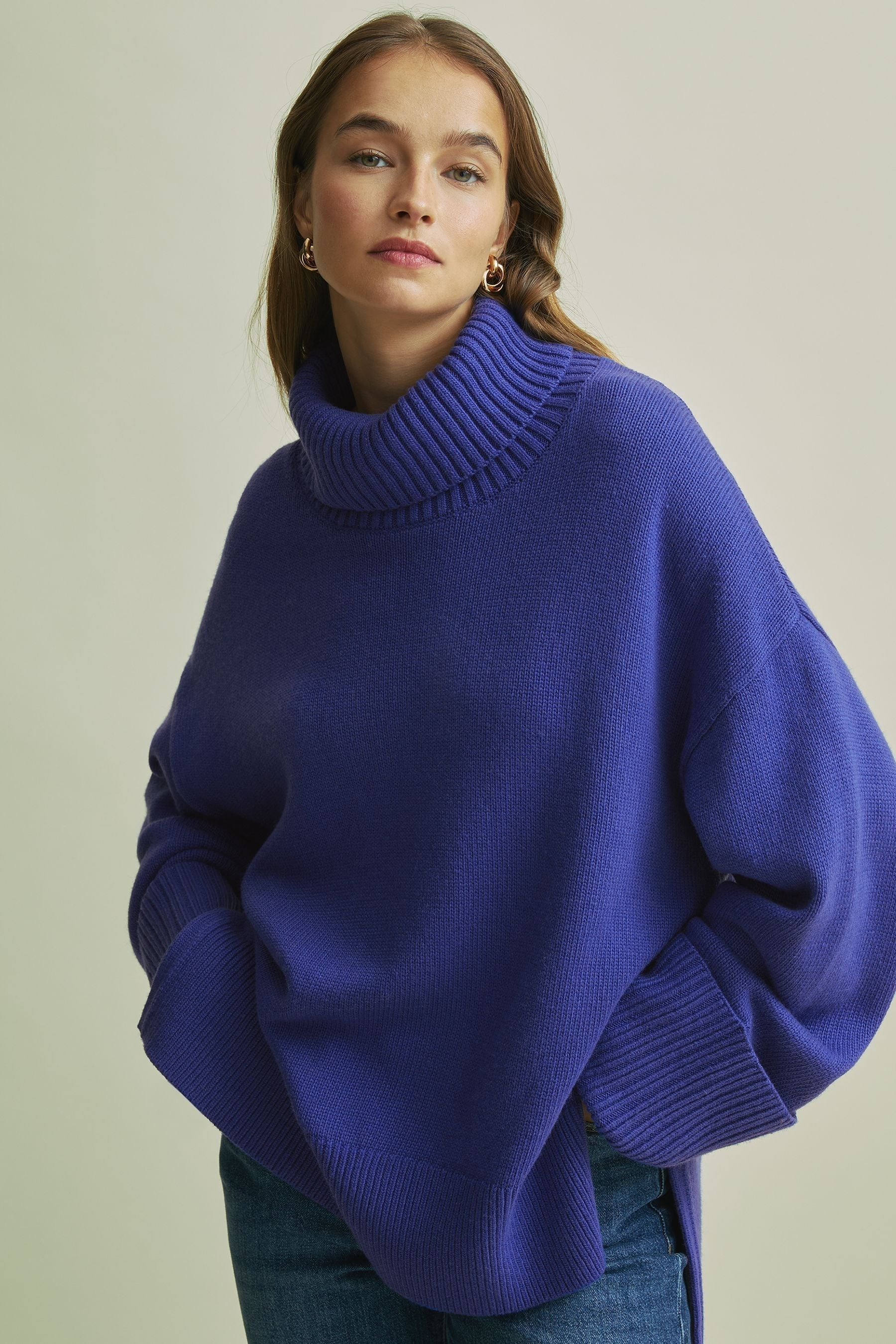 Florere Roll Neck Jumper In Bright Blue