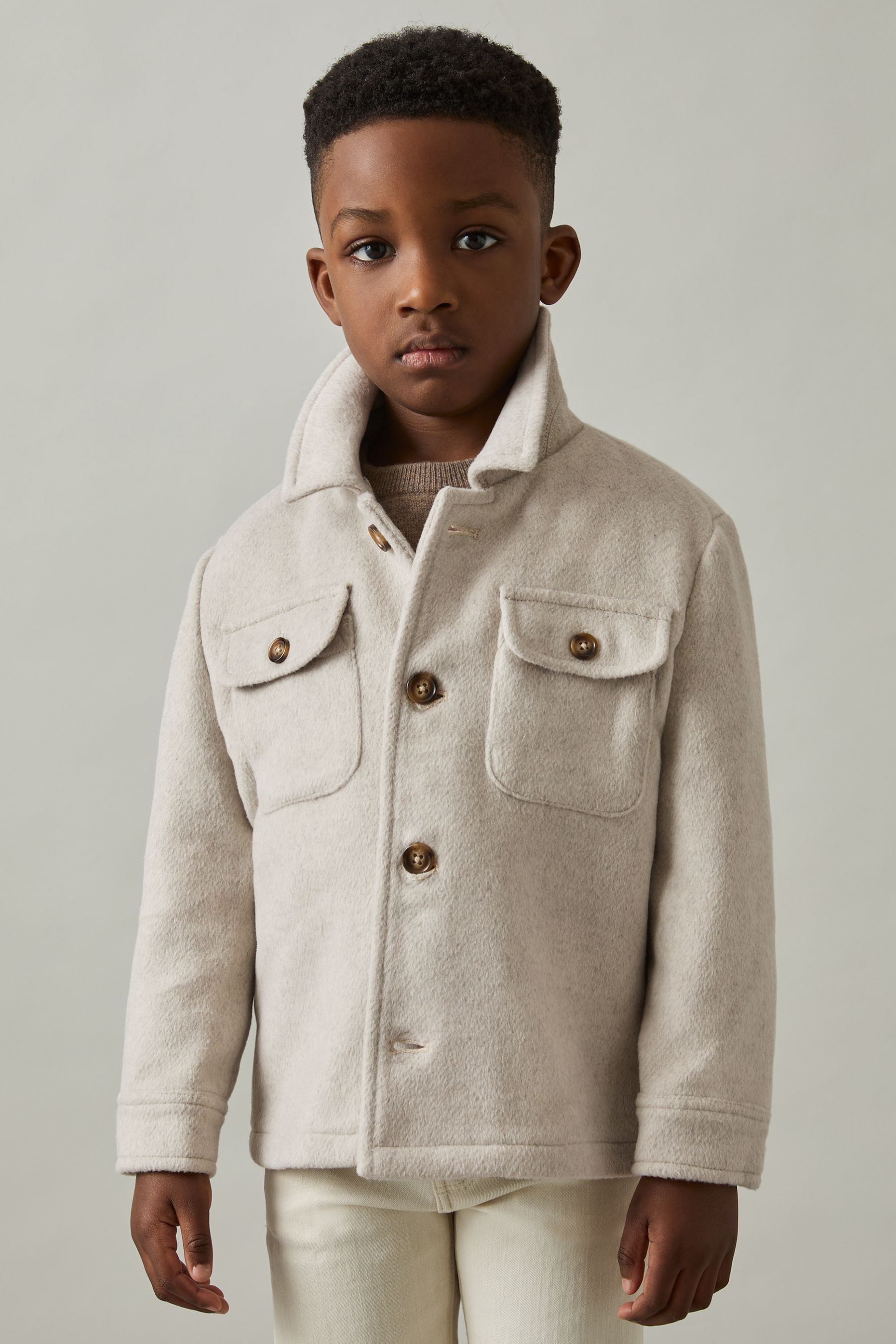 REISS STONE LIAM 13-14 YRS REMOVABLE-HOOD BRUSHED-TWILL OVERSHIRT 