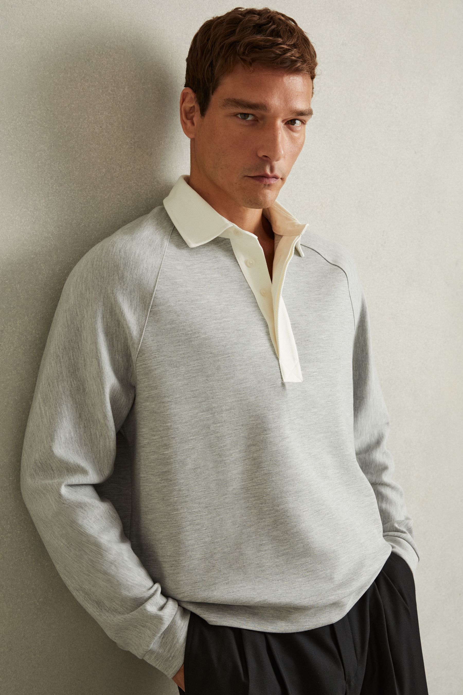 Thurloe - Grey Melange Concealed Placket Jersey Rugby Shirt