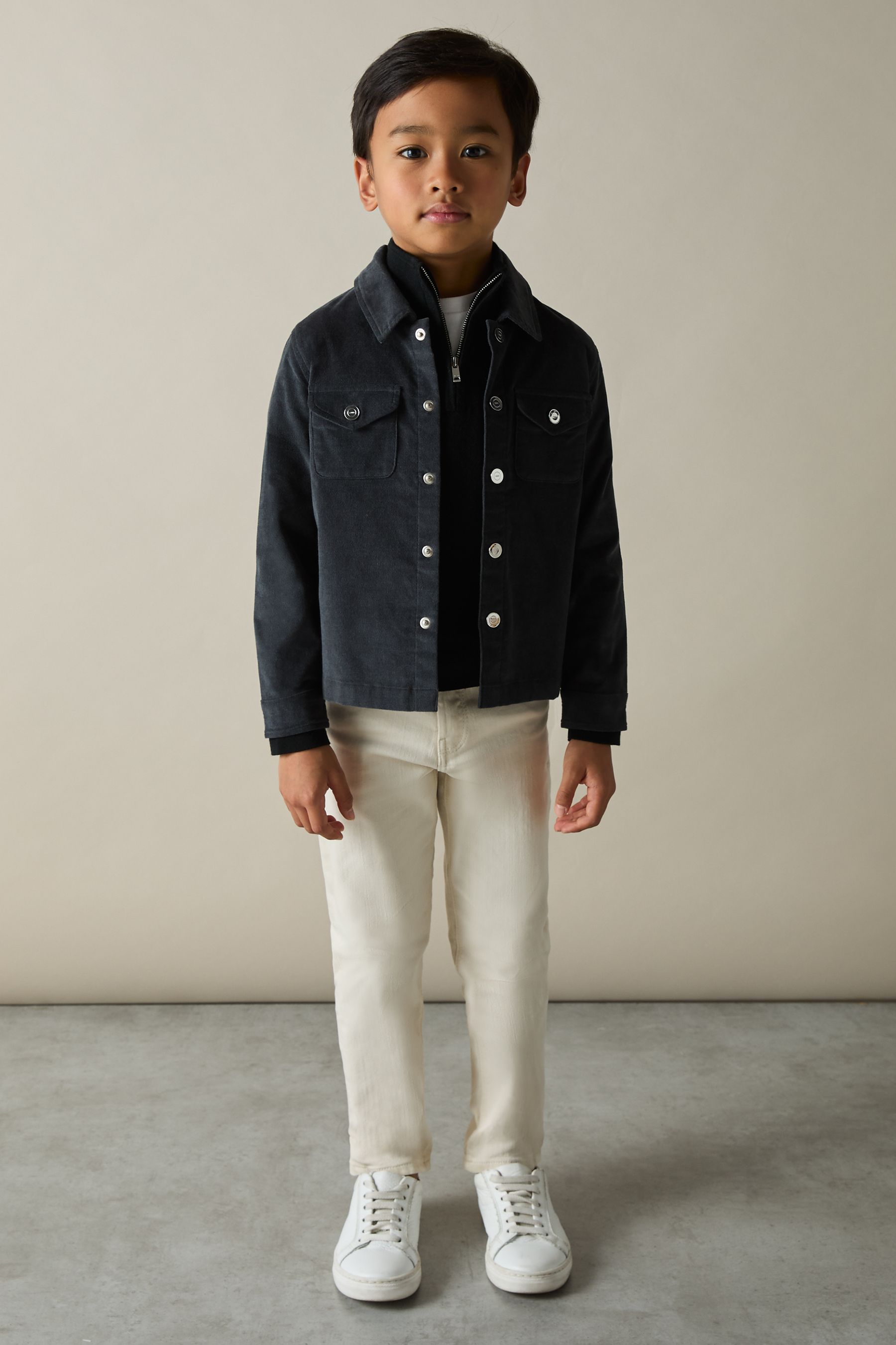 Reiss Dark Grey Vendetta Velvet Press-stud Overshirt
