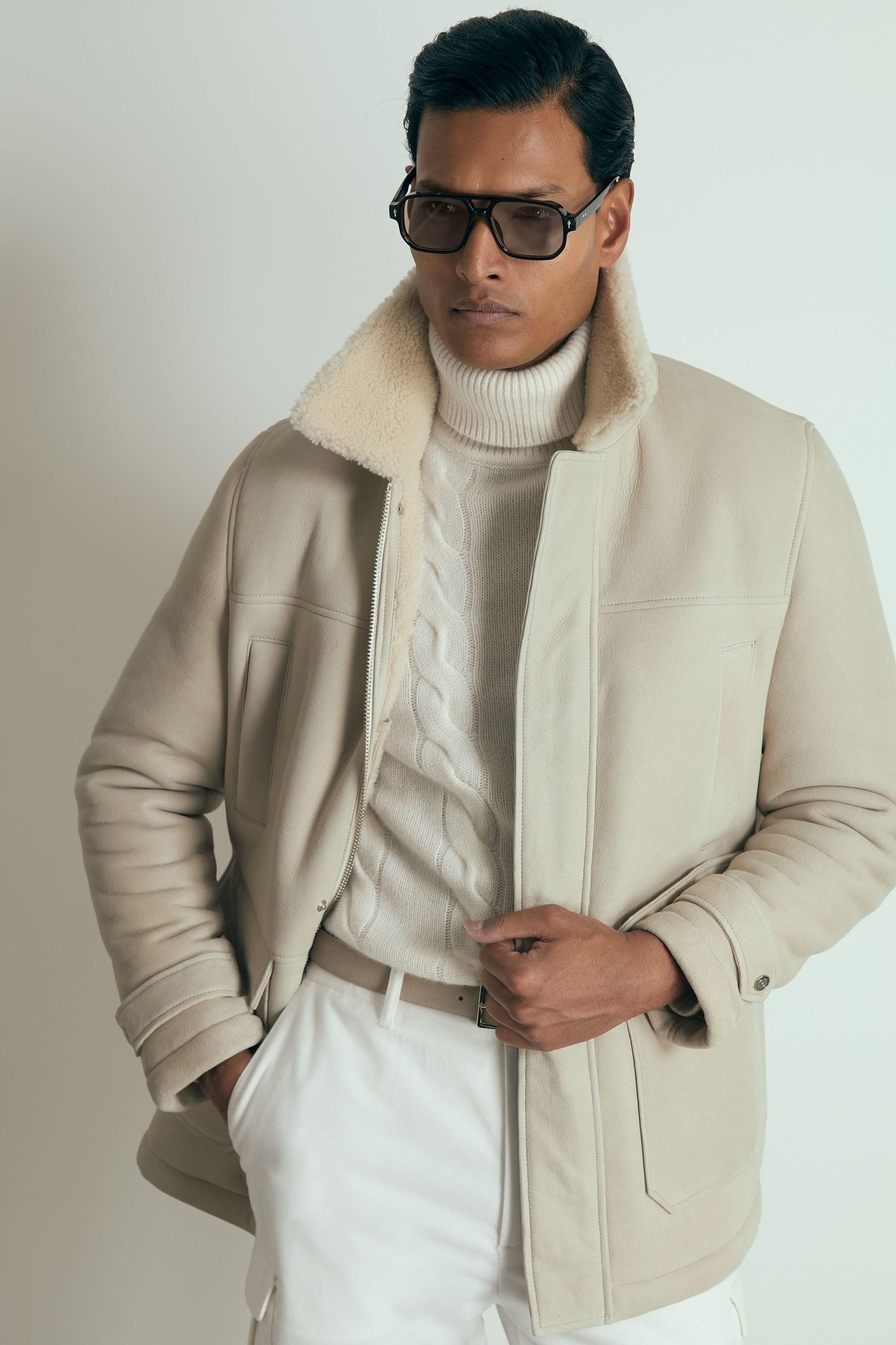 Strava Off White Atelier Suede Zip Through Shearling Jacket 1298.00 One New Change