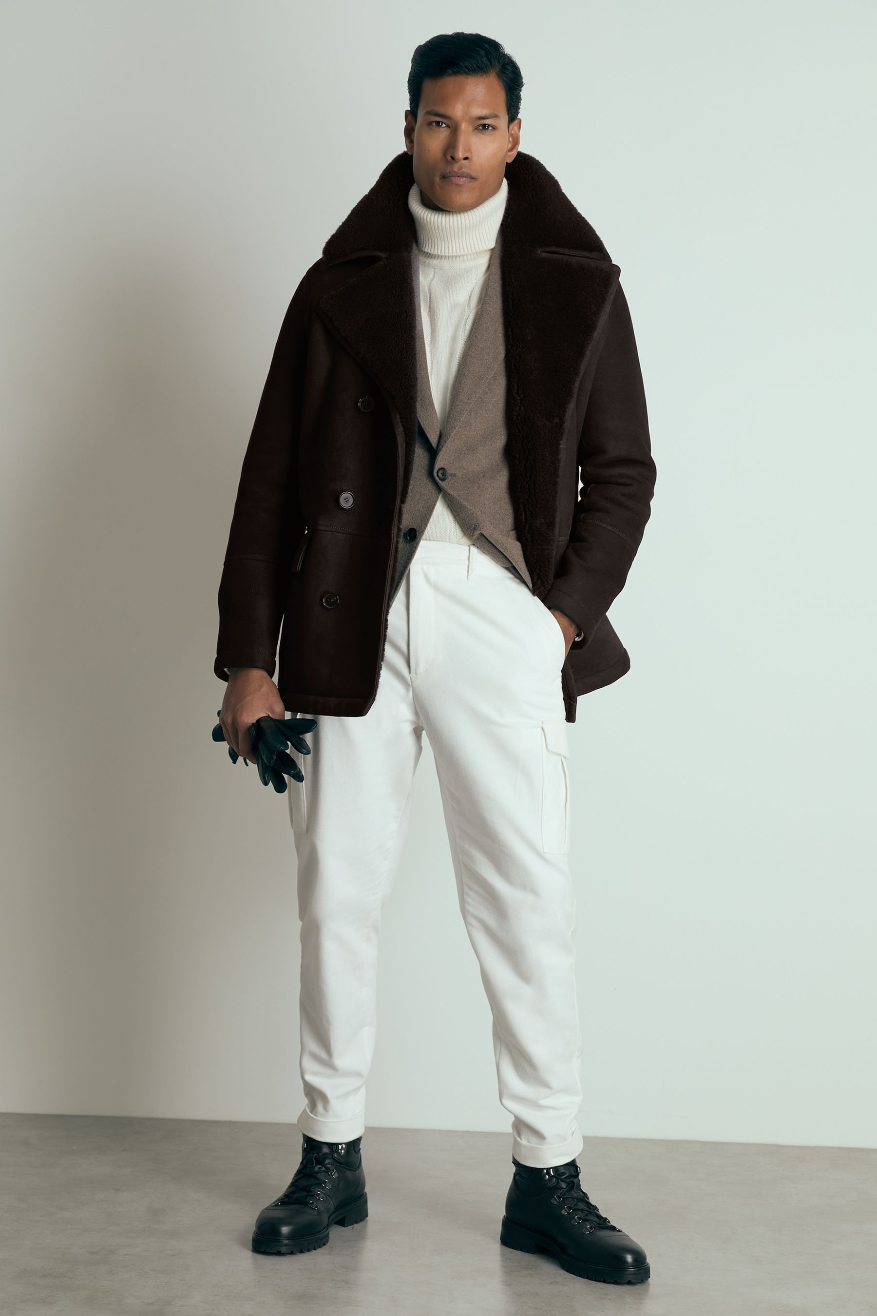 Reiss Brown Stringer Atelier Suede Shearling Jacket In Brown