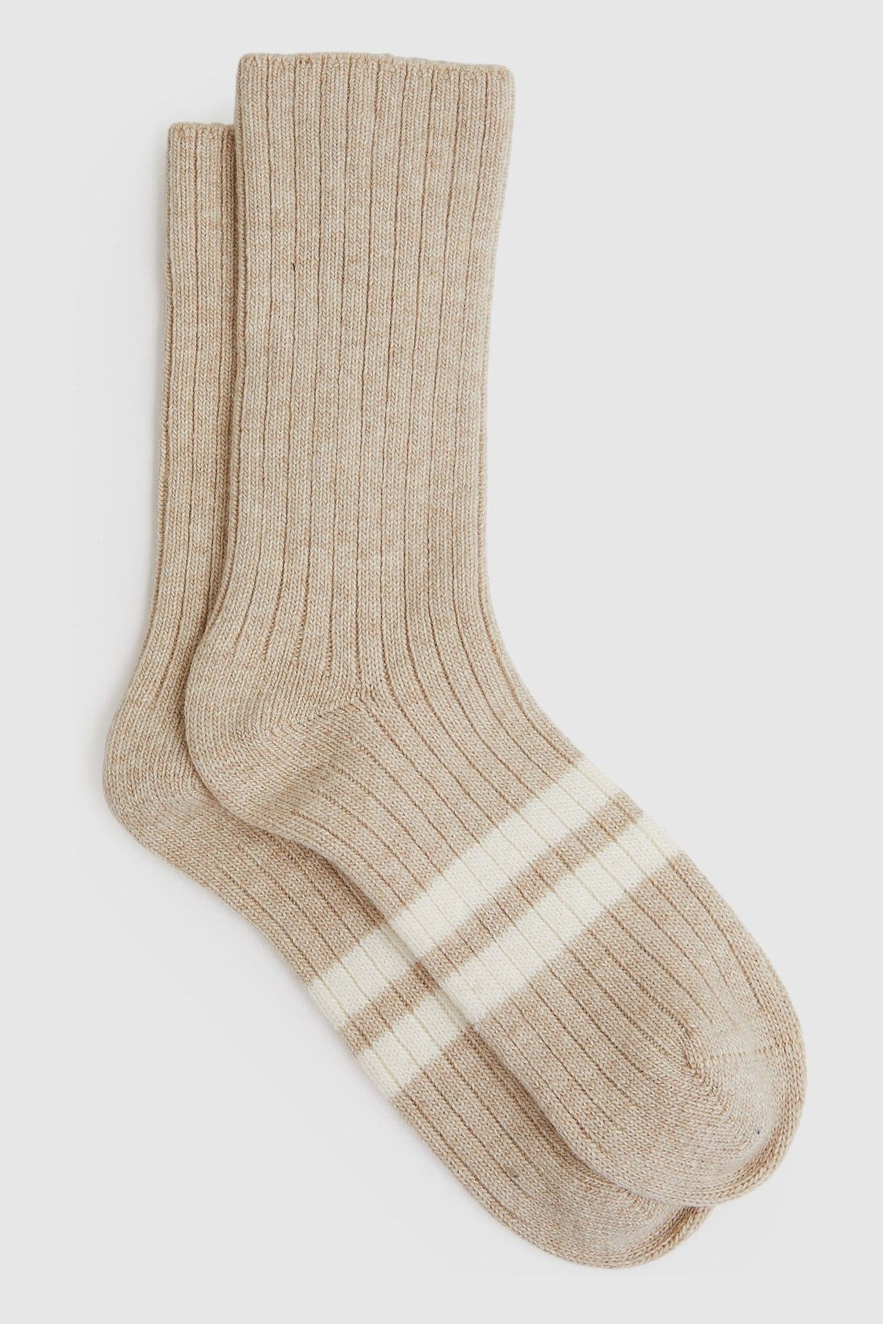 Shop Reiss Oatmeal Carina Wool Blend Ribbed Crew Socks